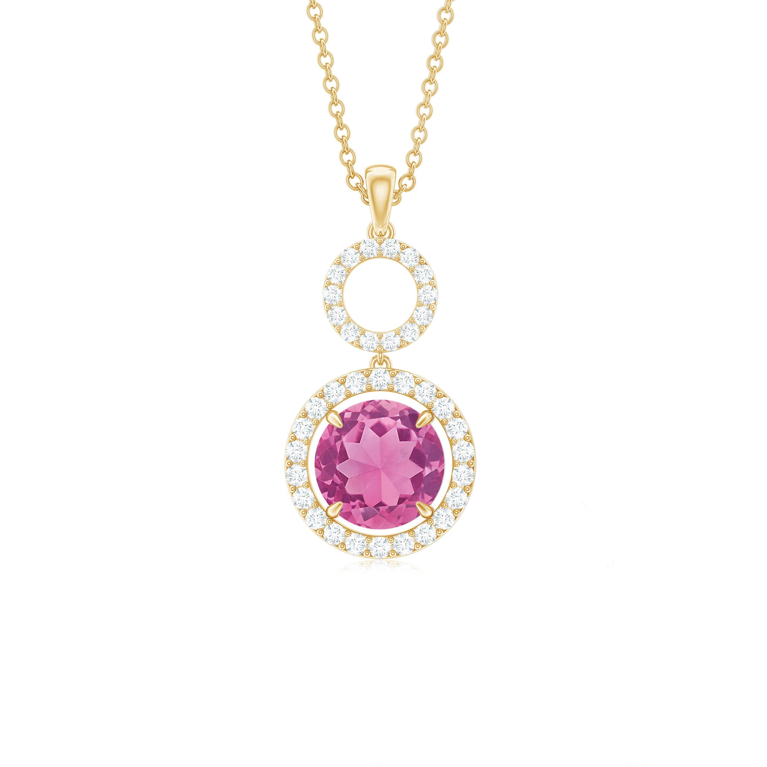 Pink Tourmaline Necklace – Diamond Dangle Pendant With Sparkling Halo Design