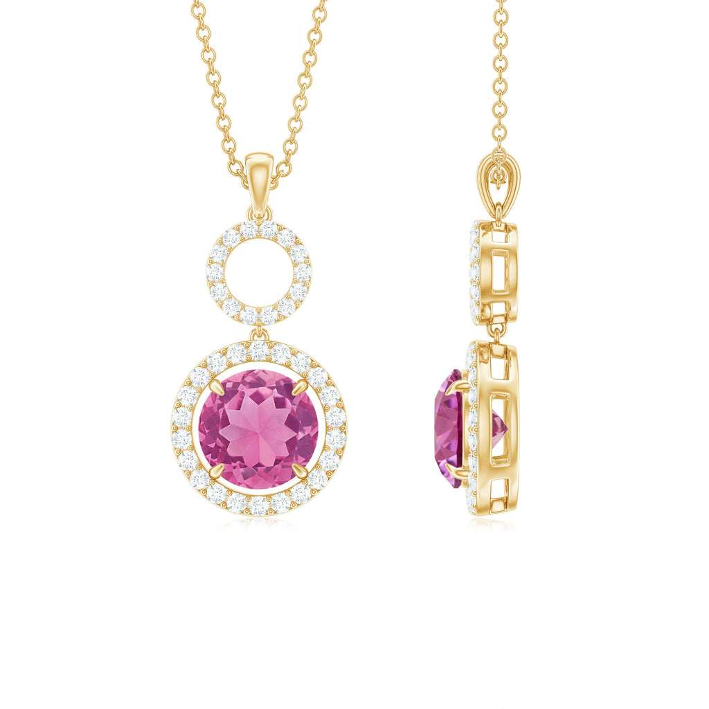 Pink Tourmaline Necklace – Diamond Dangle Pendant With Sparkling Halo Design