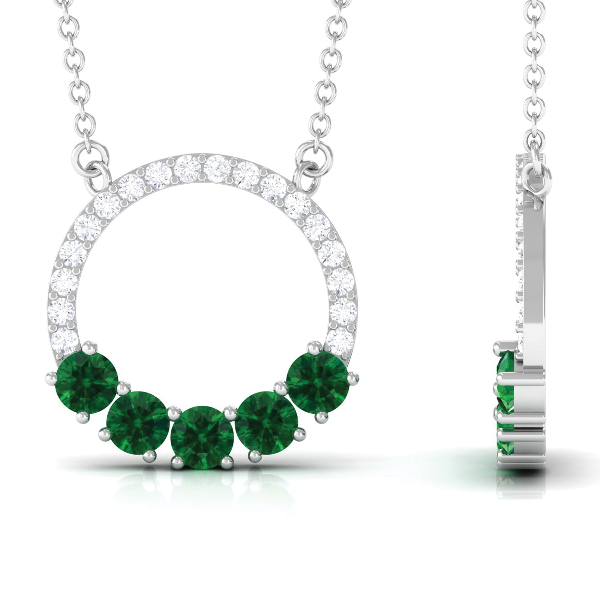 Emerald Pendant Necklace – Lab Created Emerald Jewelry | Diamond Open Circle Necklace