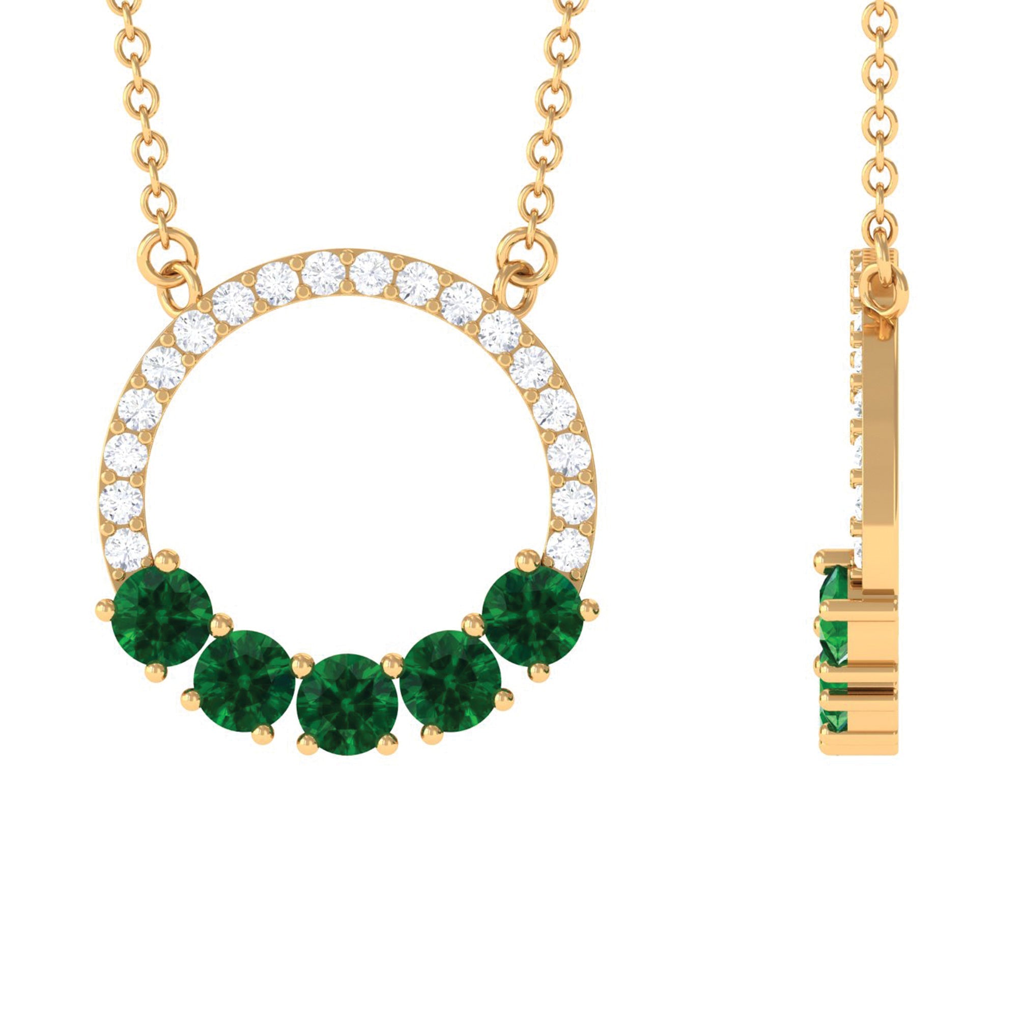 Emerald Pendant Necklace – Lab Created Emerald Jewelry | Diamond Open Circle Necklace