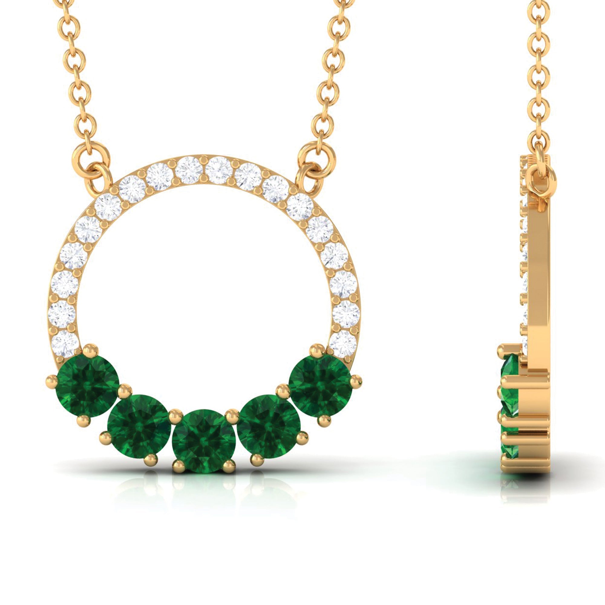 Emerald Pendant Necklace – Lab Created Emerald Jewelry | Diamond Open Circle Necklace