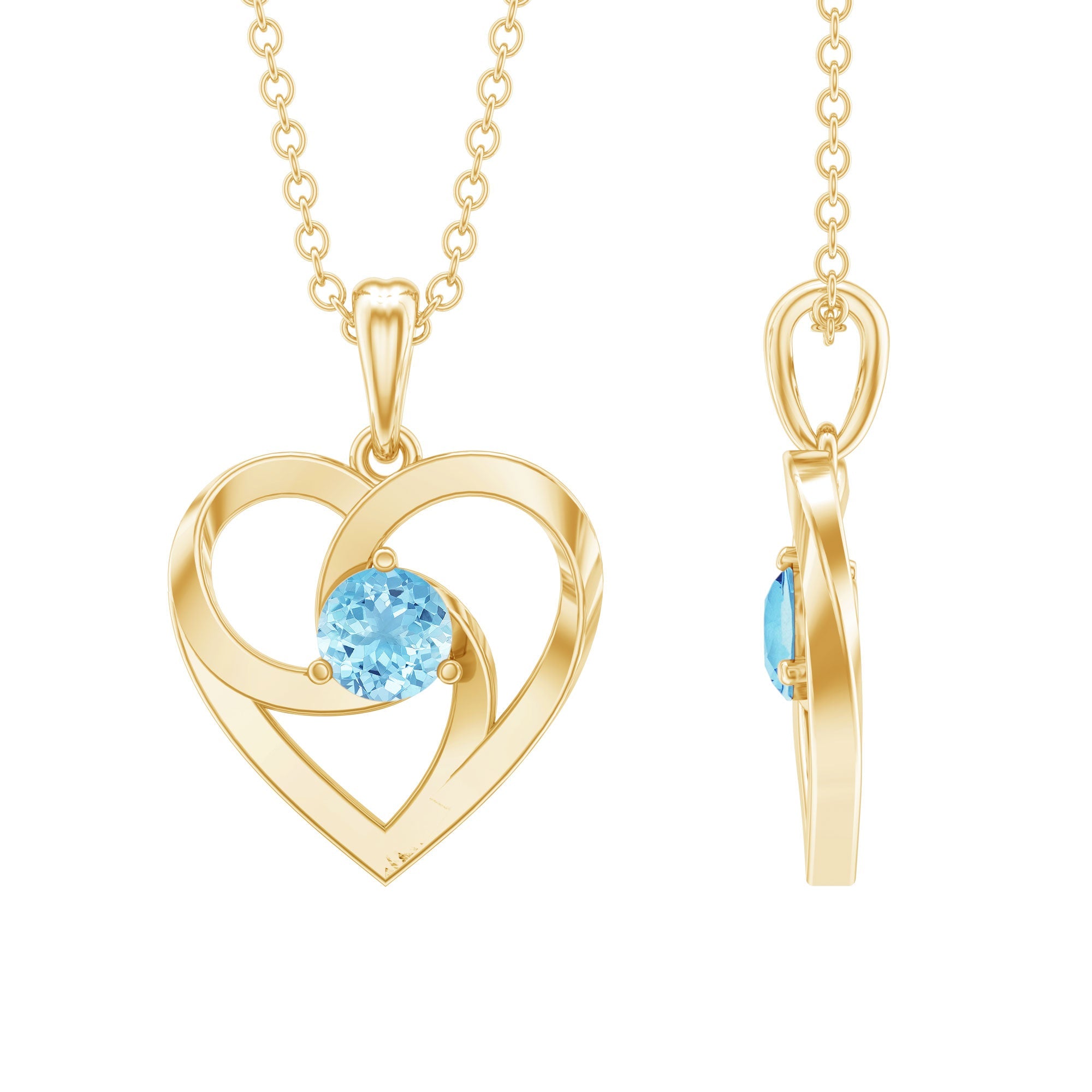 Aquamarine Heart Necklace – Solitaire Heart Pendant With AAA Quality Gemstone