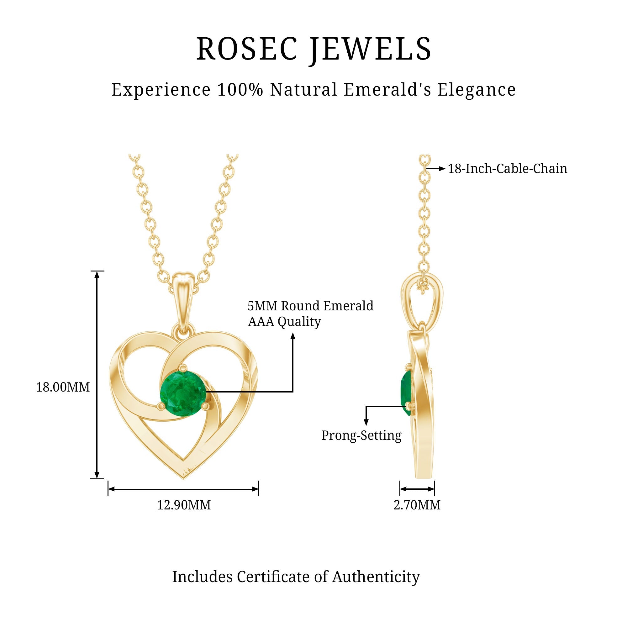 Emerald Heart Pendant Natural Half Carat Green Gemstone Necklace – Timeless Jewelry Piece