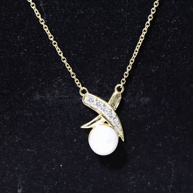 Freshwater Pearl Necklace - XO Pearl Pendant With Diamond Charm In Hallmarked Metal