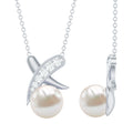 Freshwater Pearl Necklace - XO Pearl Pendant With Diamond Charm In Hallmarked Metal
