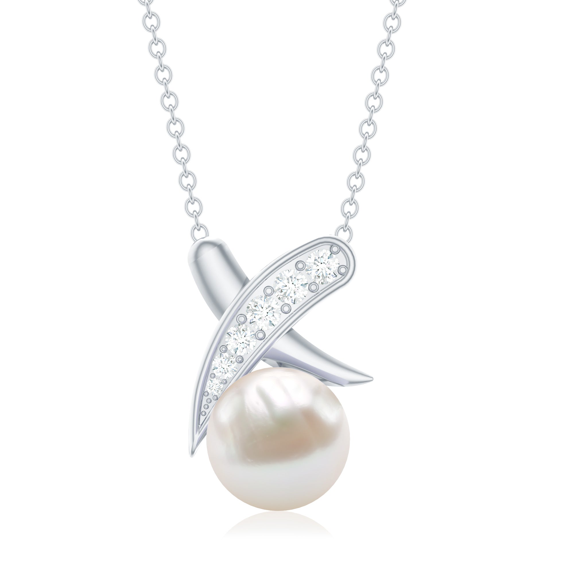 Freshwater Pearl Necklace - XO Pearl Pendant With Diamond Charm In Hallmarked Metal