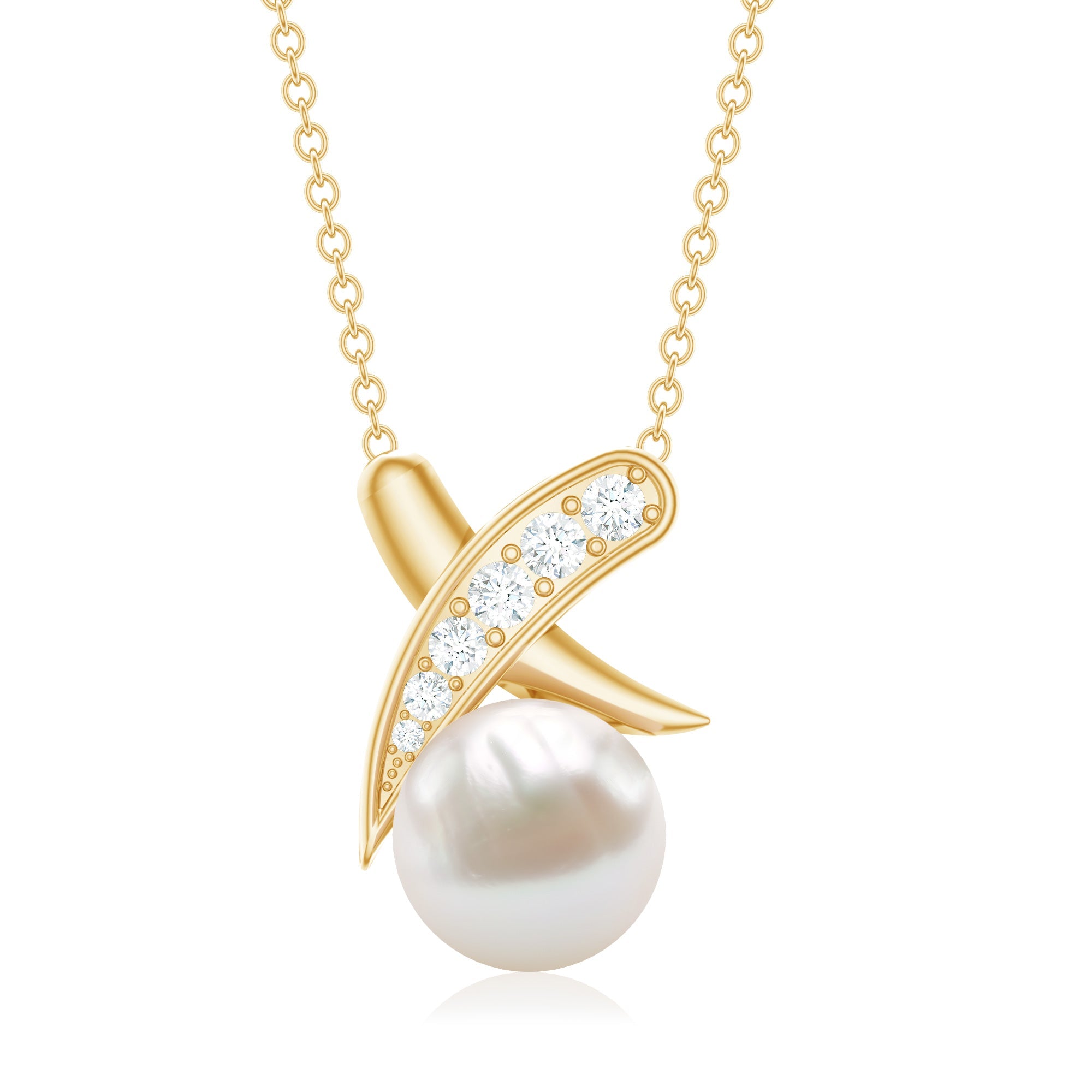 Freshwater Pearl Necklace - XO Pearl Pendant With Diamond Charm In Hallmarked Metal