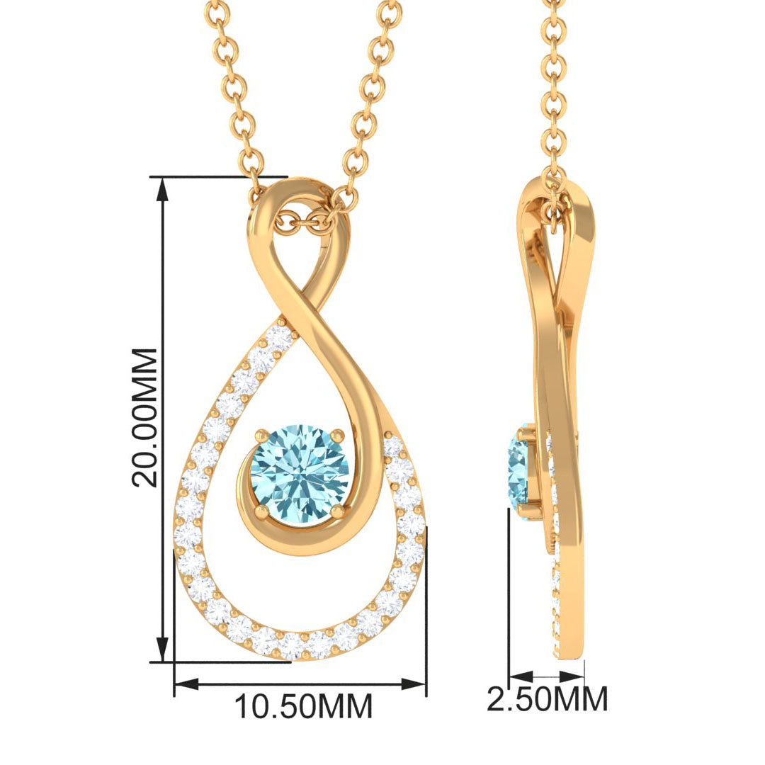 Aquamarine Infinity Necklace – Diamond Pendant With Sparkling Gemstone Gift