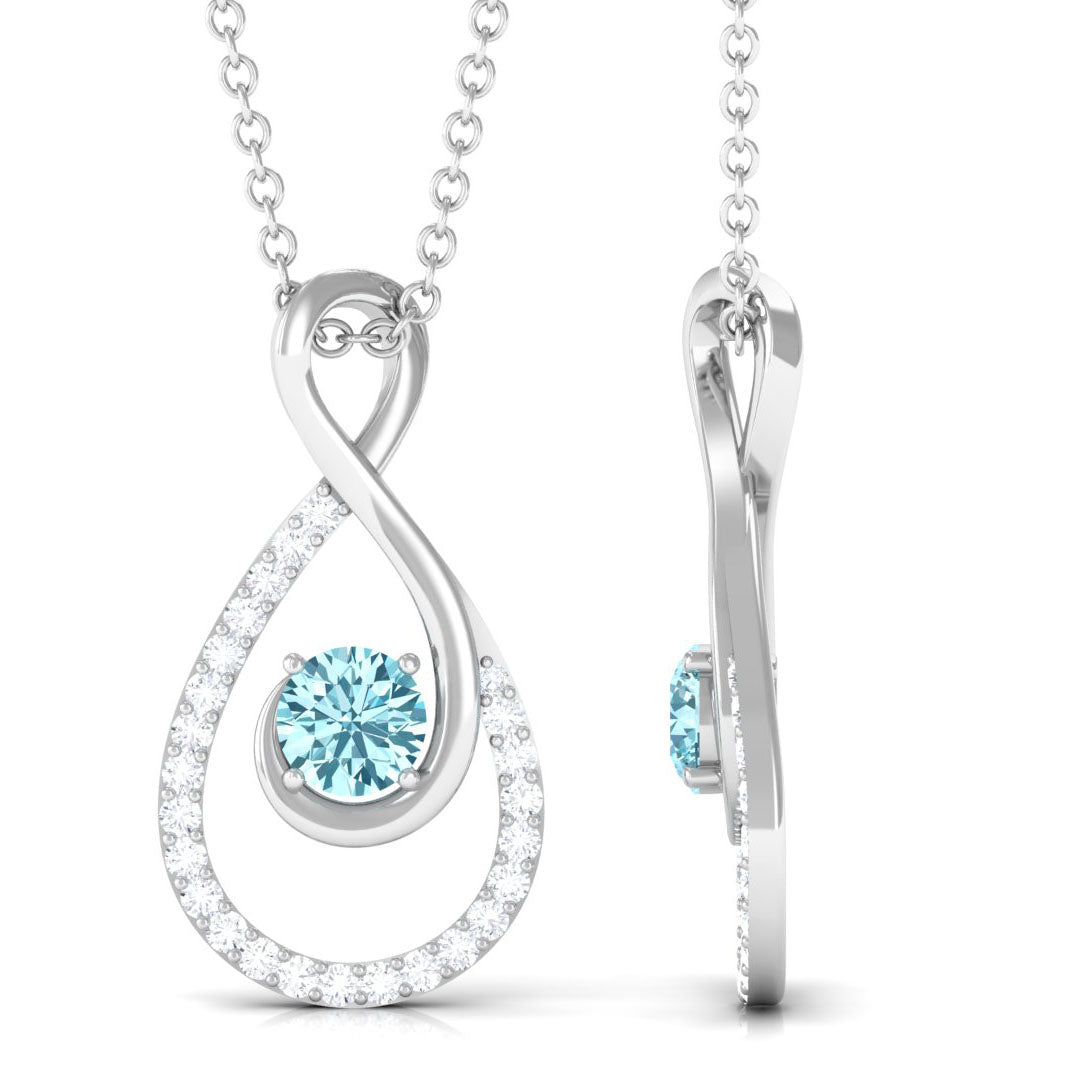 Aquamarine Infinity Necklace – Diamond Pendant With Sparkling Gemstone Gift