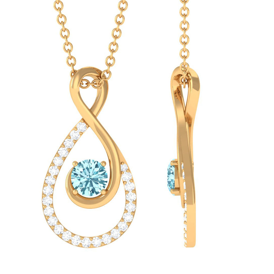 Aquamarine Infinity Necklace – Diamond Pendant With Sparkling Gemstone Gift