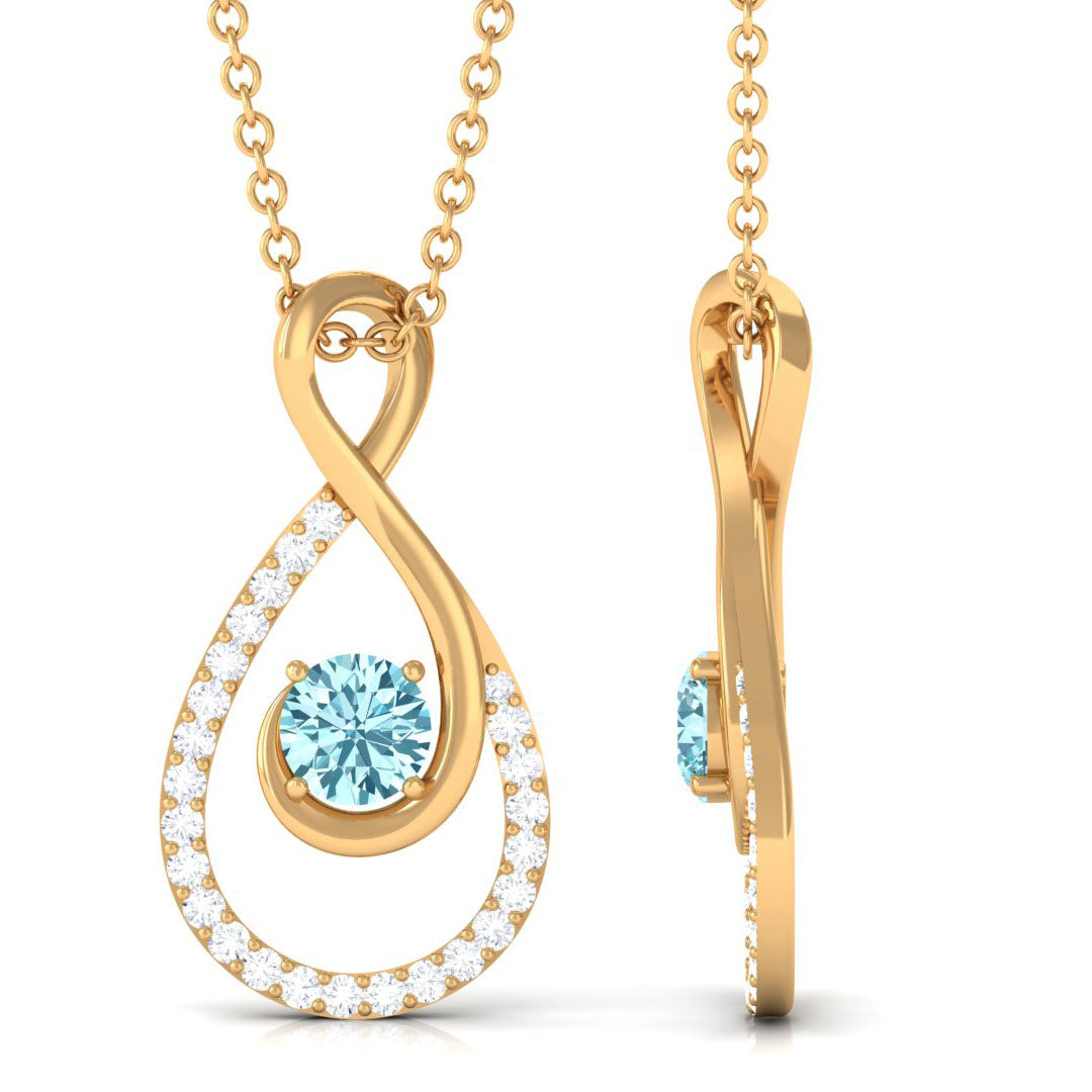 Aquamarine Infinity Necklace – Diamond Pendant With Sparkling Gemstone Gift