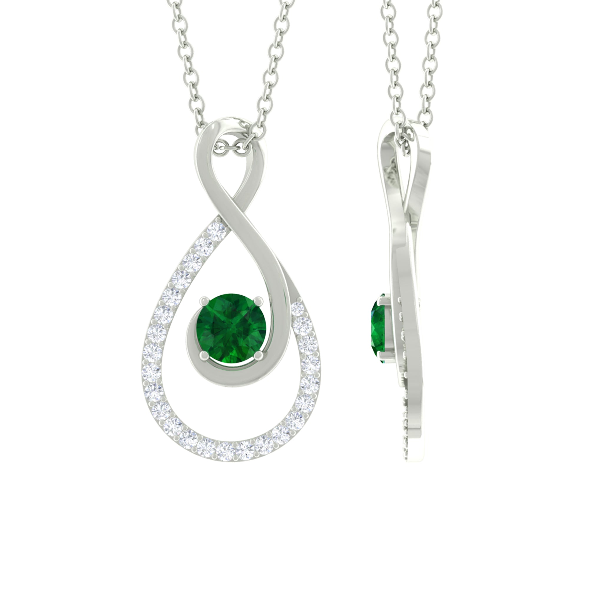 Emerald Infinity Necklace - Half Carat Diamond Pendant with AAA Quality Emerald