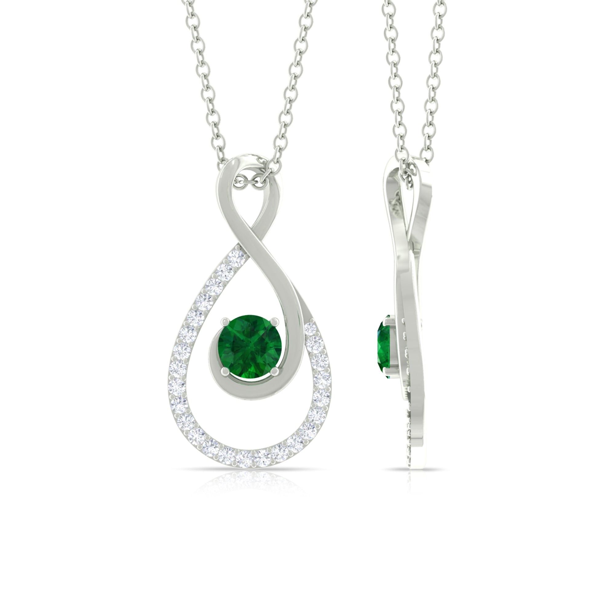 Emerald Infinity Necklace - Half Carat Diamond Pendant with AAA Quality Emerald