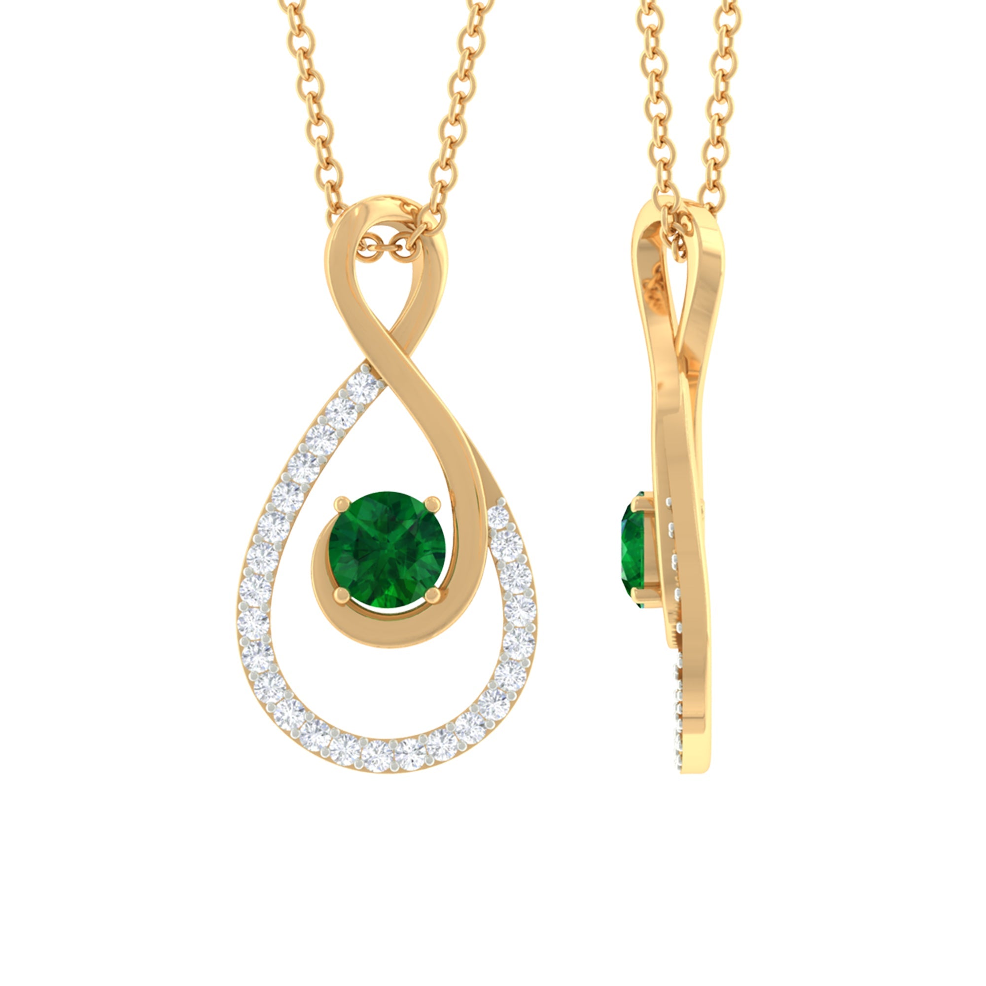 Emerald Infinity Necklace - Half Carat Diamond Pendant with AAA Quality Emerald