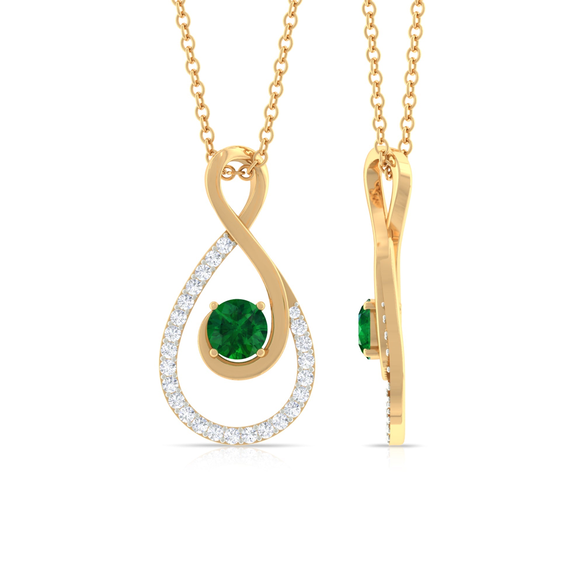 Emerald Infinity Necklace - Half Carat Diamond Pendant with AAA Quality Emerald