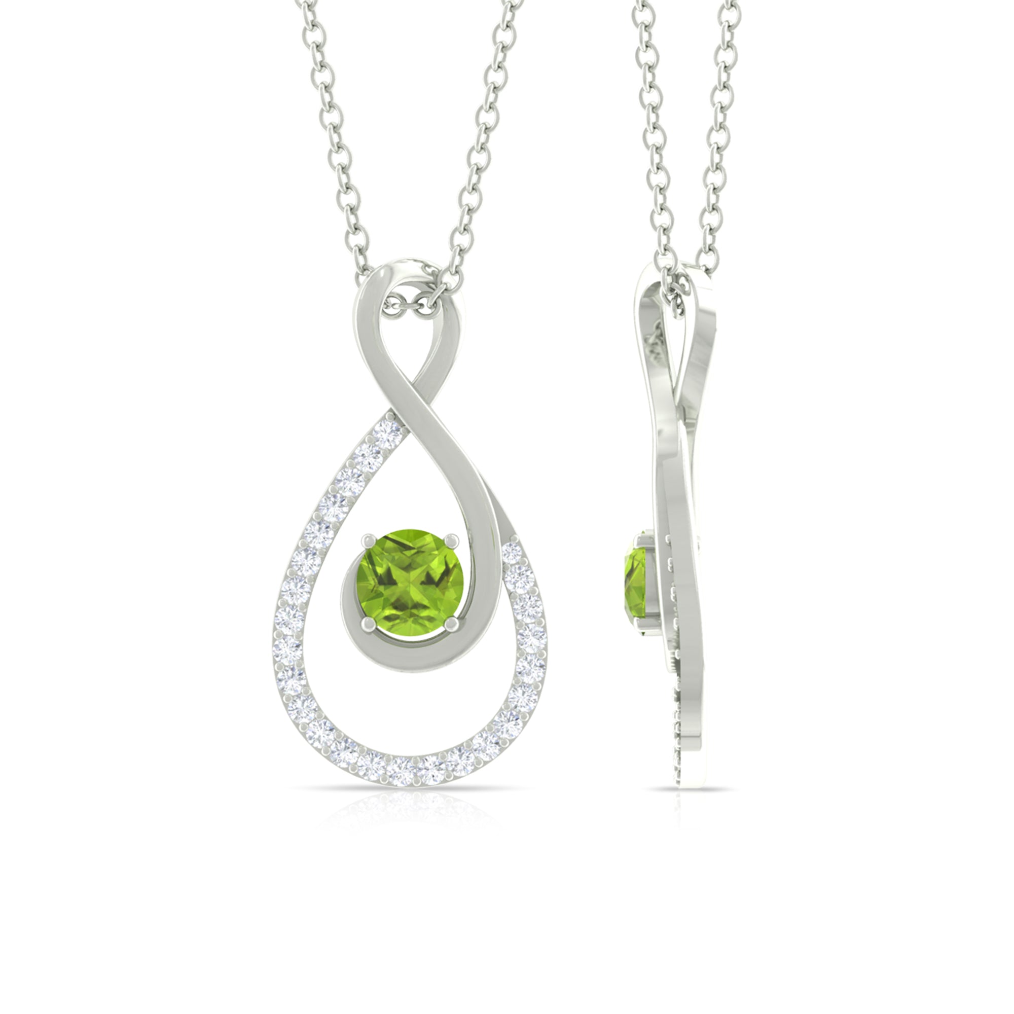 Peridot Infinity Necklace – Teardrop Diamond Pendant | Elegant Green Gemstone Jewelry