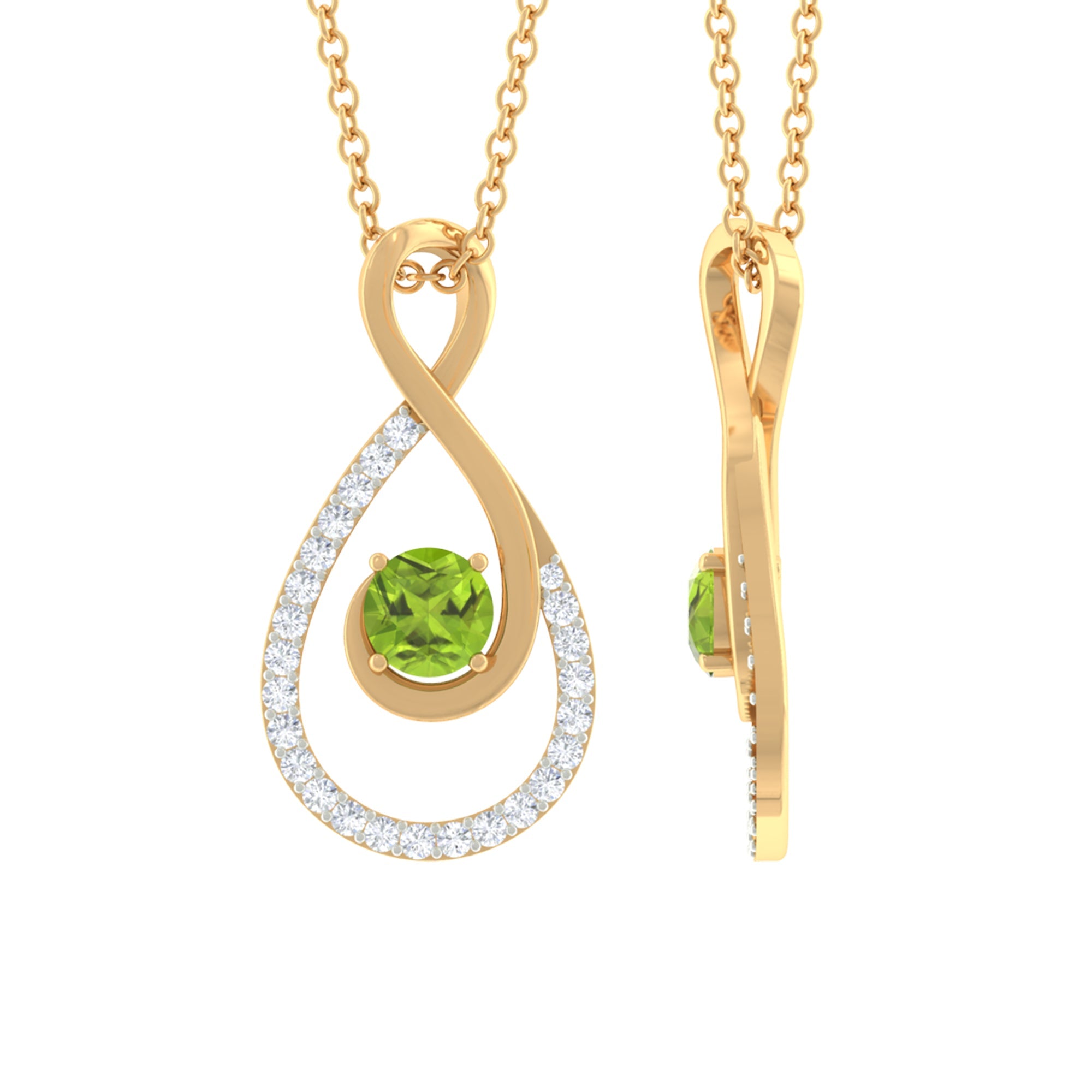 Peridot Infinity Necklace – Teardrop Diamond Pendant | Elegant Green Gemstone Jewelry