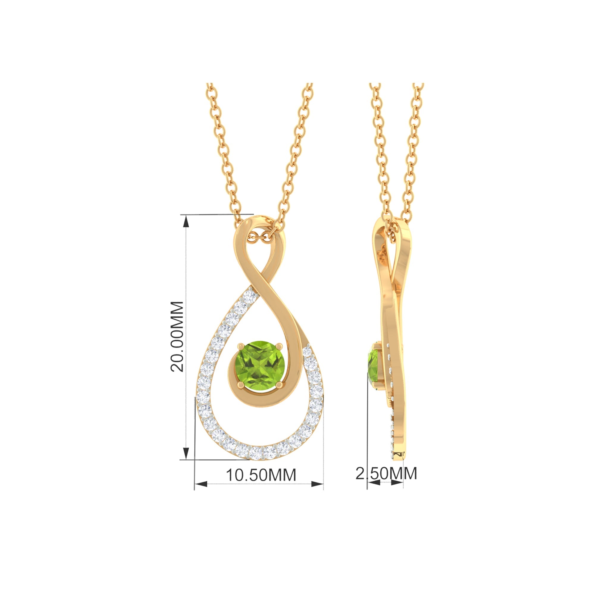 Peridot Infinity Necklace – Teardrop Diamond Pendant | Elegant Green Gemstone Jewelry