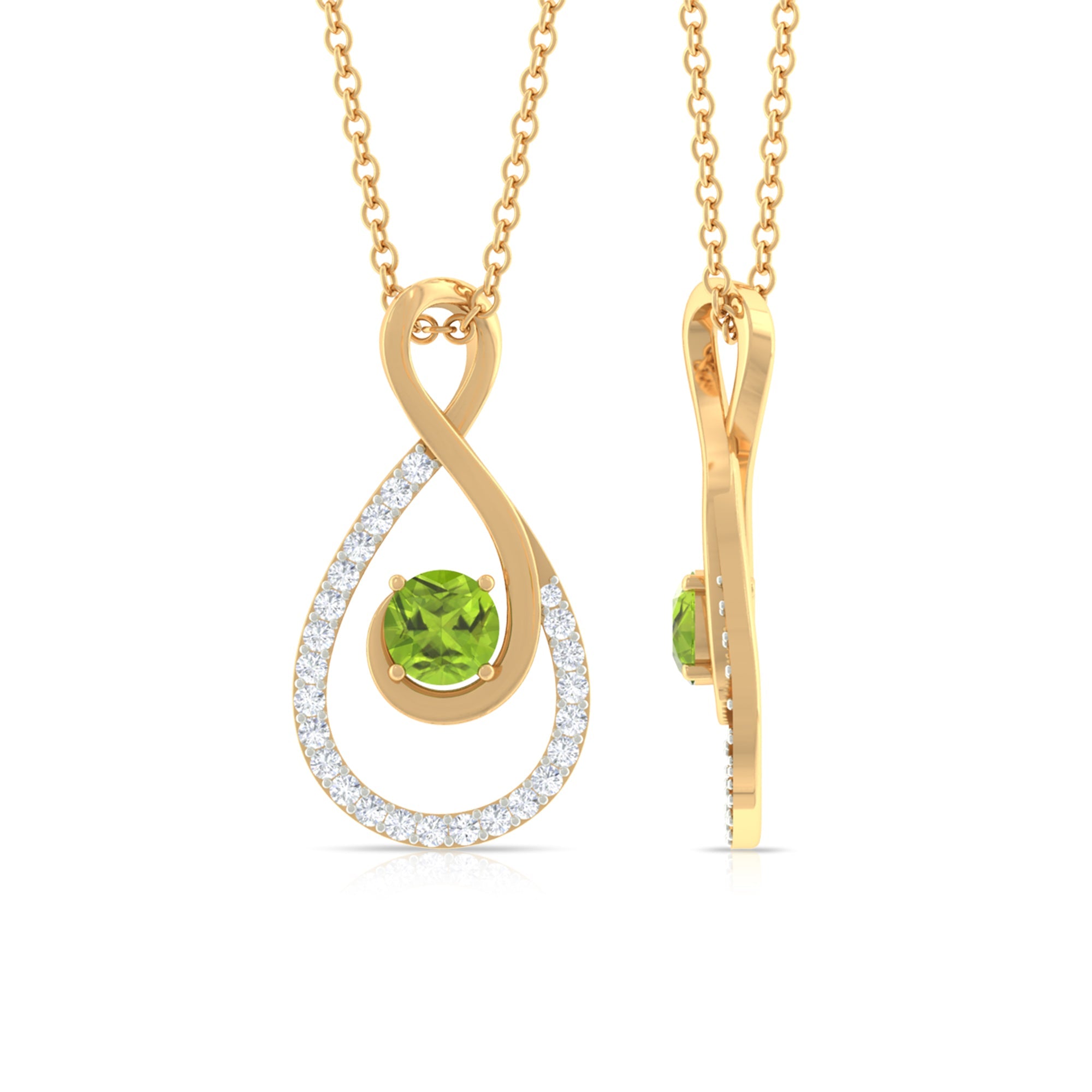 Peridot Infinity Necklace – Teardrop Diamond Pendant | Elegant Green Gemstone Jewelry