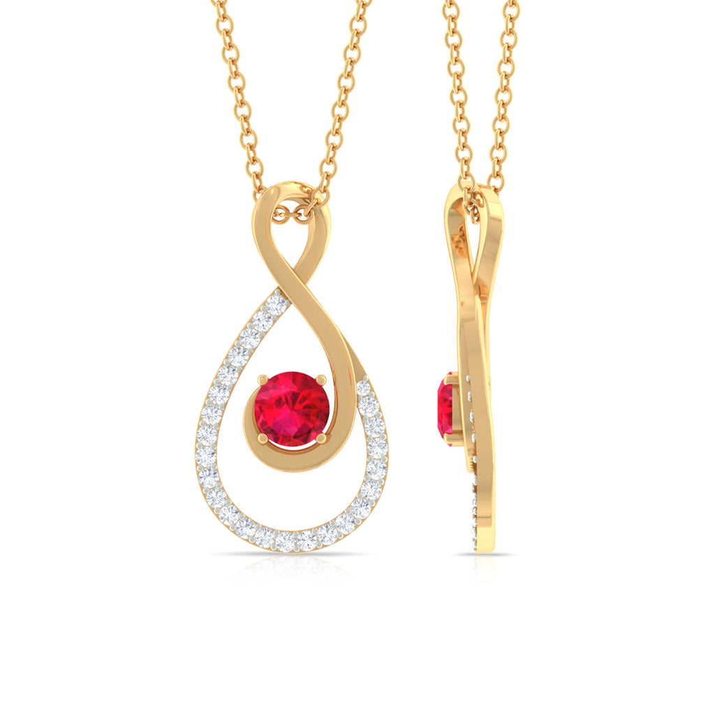 Ruby and Diamond Teardrop Pendant Necklace