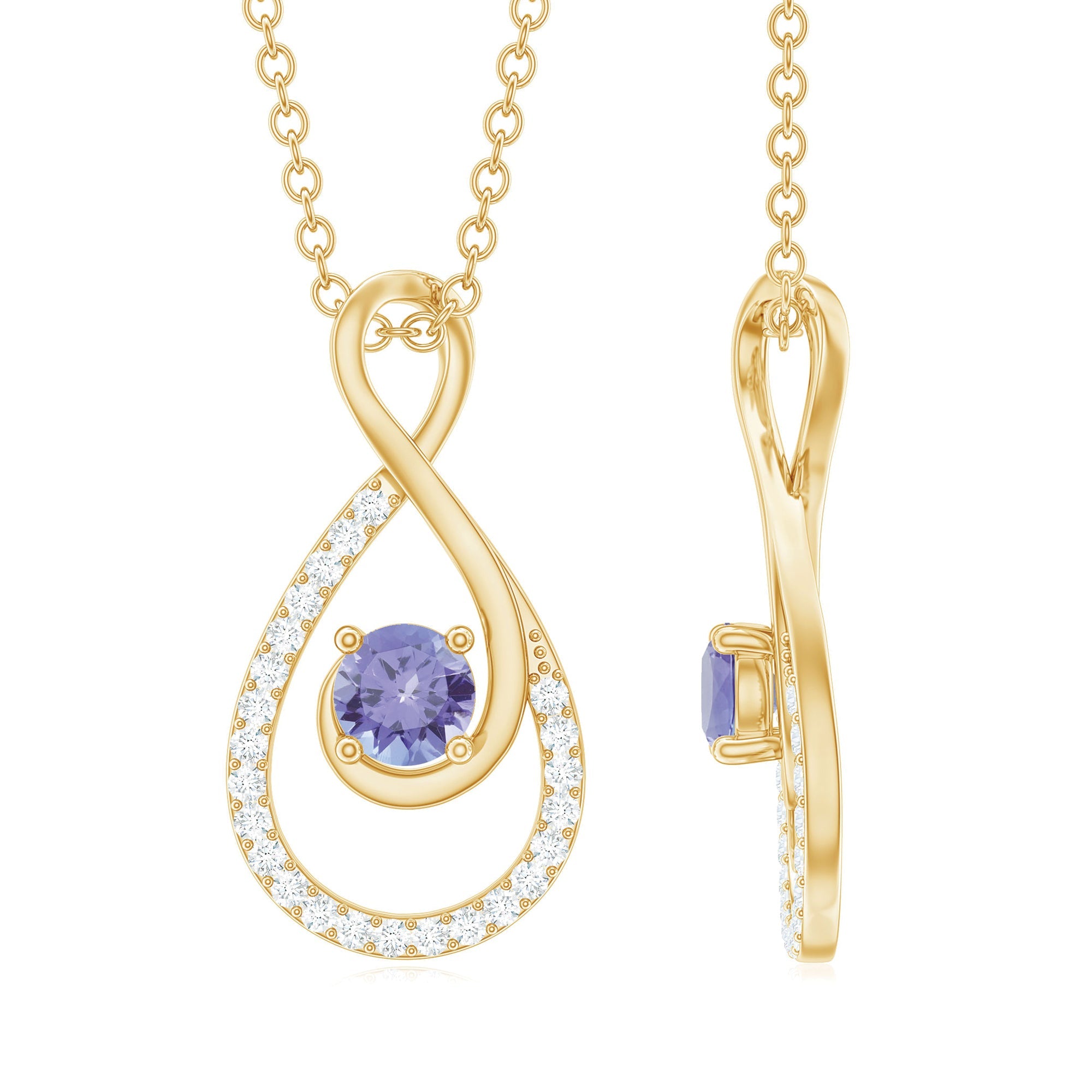 Tanzanite Pendant Necklace - Diamond Infinity Symbol With AAA Quality Tanzanite
