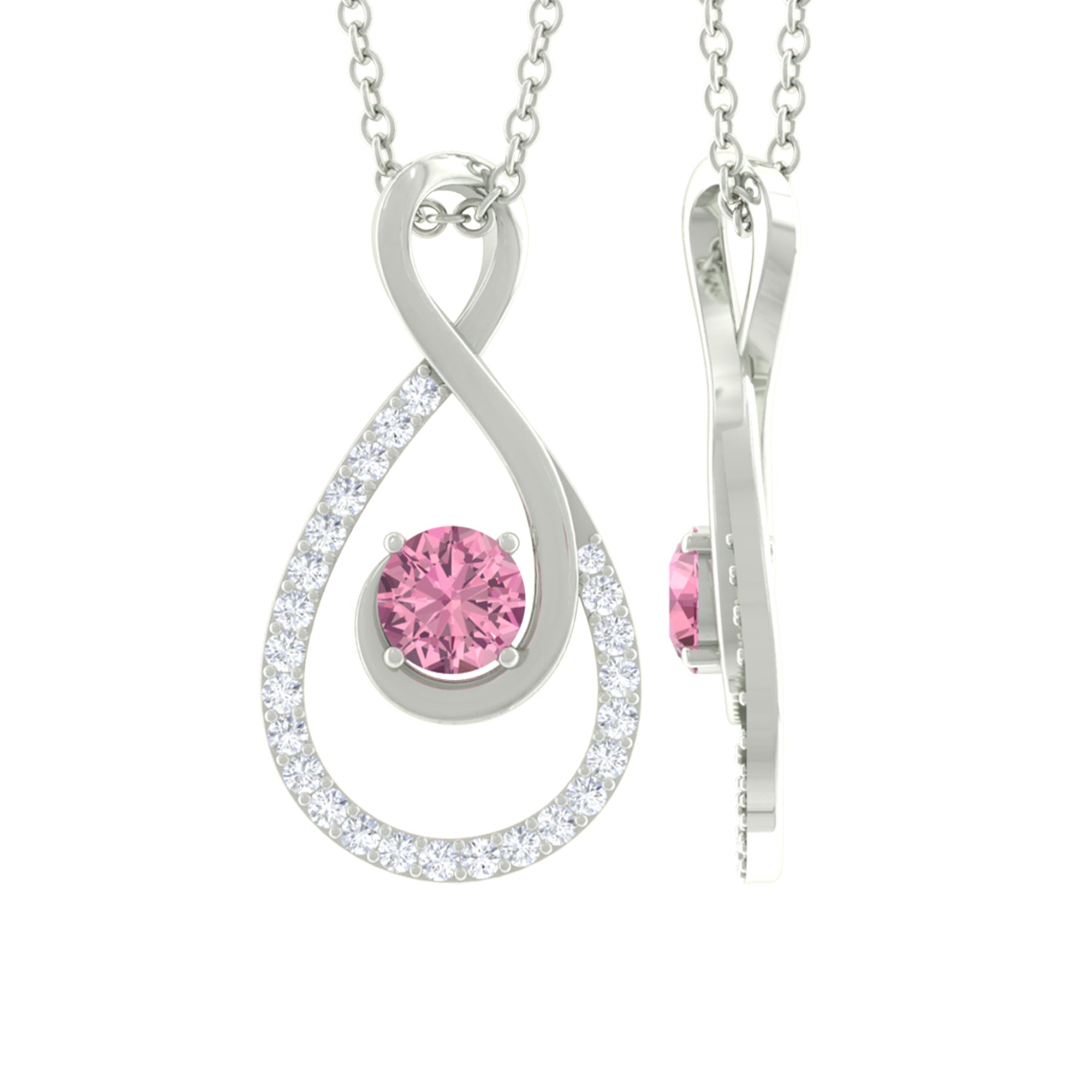 Pink Tourmaline Necklace – Diamond Infinity Pendant With Prong Setting Jewelry