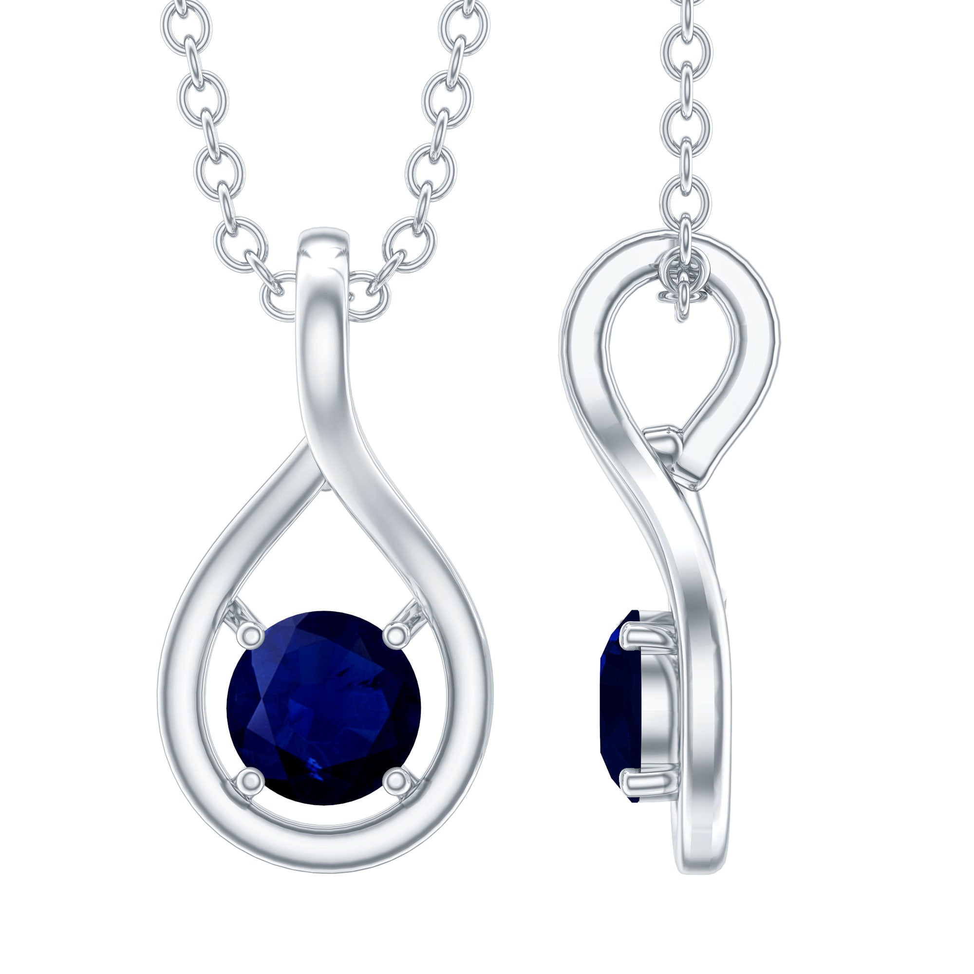 Blue Sapphire Pendant – Genuine Round Cut Teardrop Necklace in Hallmarked Metal