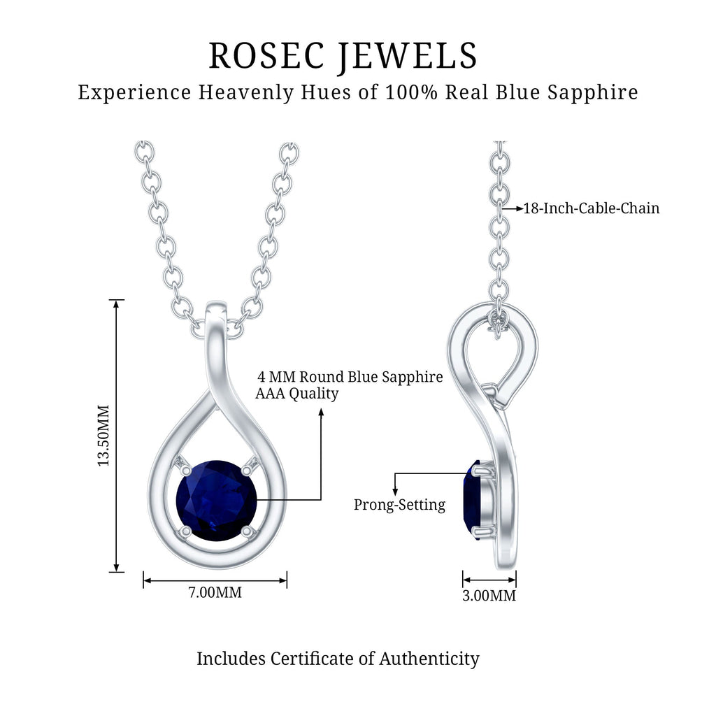 Blue Sapphire Pendant – Genuine Round Cut Teardrop Necklace in Hallmarked Metal