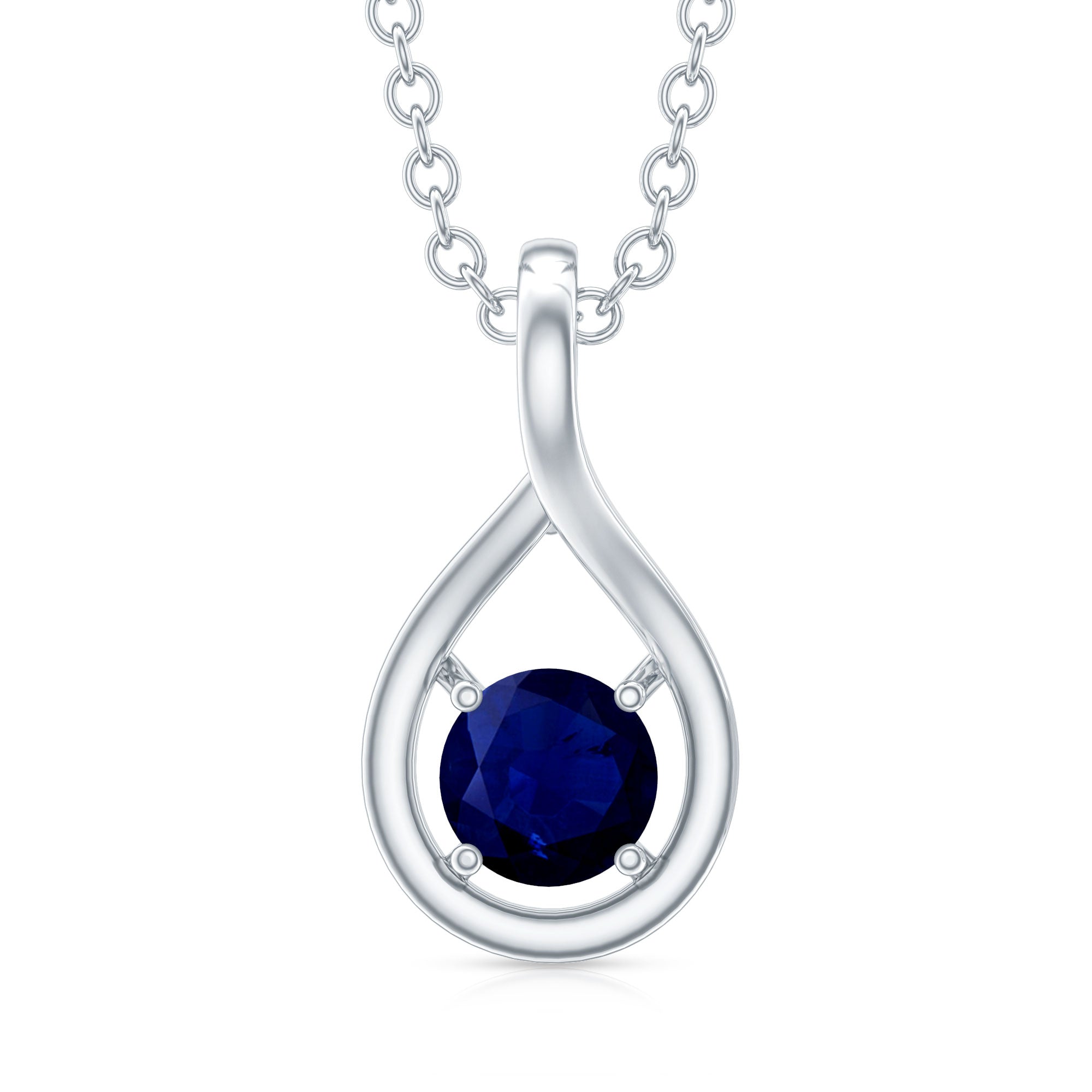 Blue Sapphire Pendant – Genuine Round Cut Teardrop Necklace in Hallmarked Metal