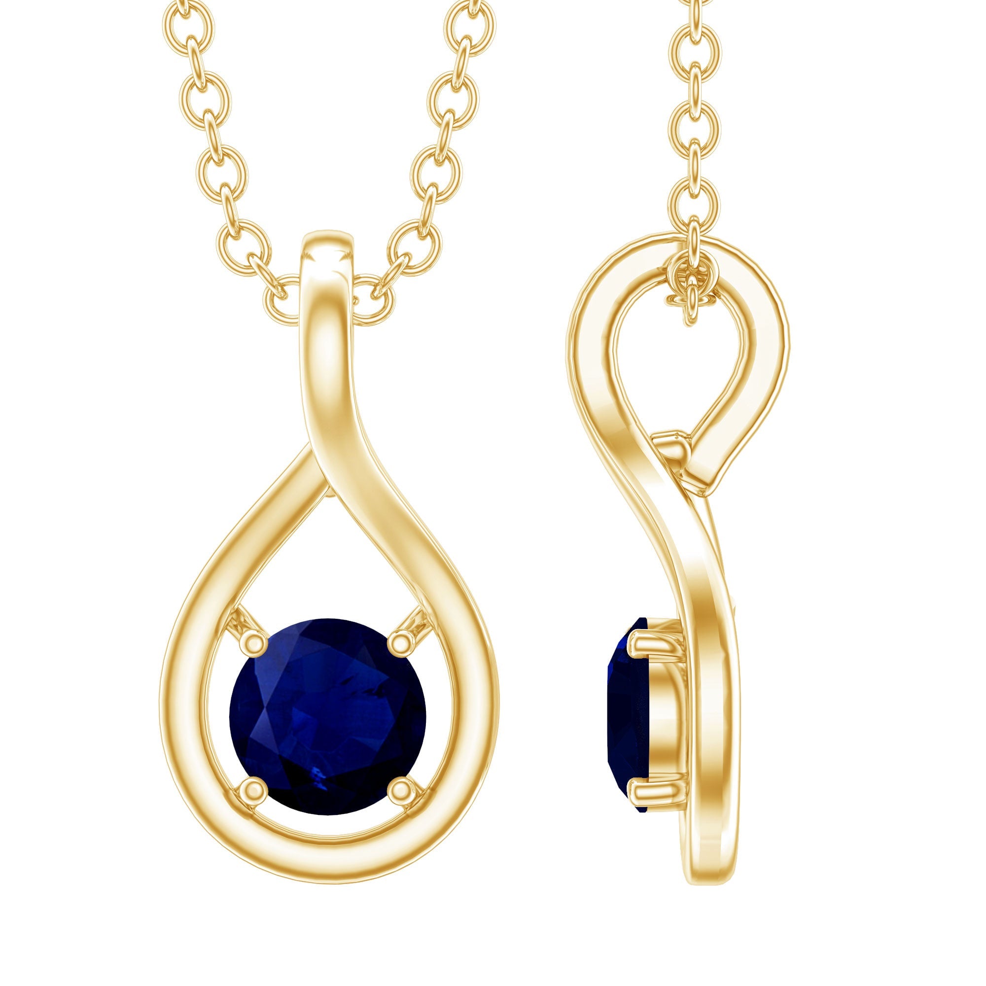 Blue Sapphire Pendant – Genuine Round Cut Teardrop Necklace in Hallmarked Metal