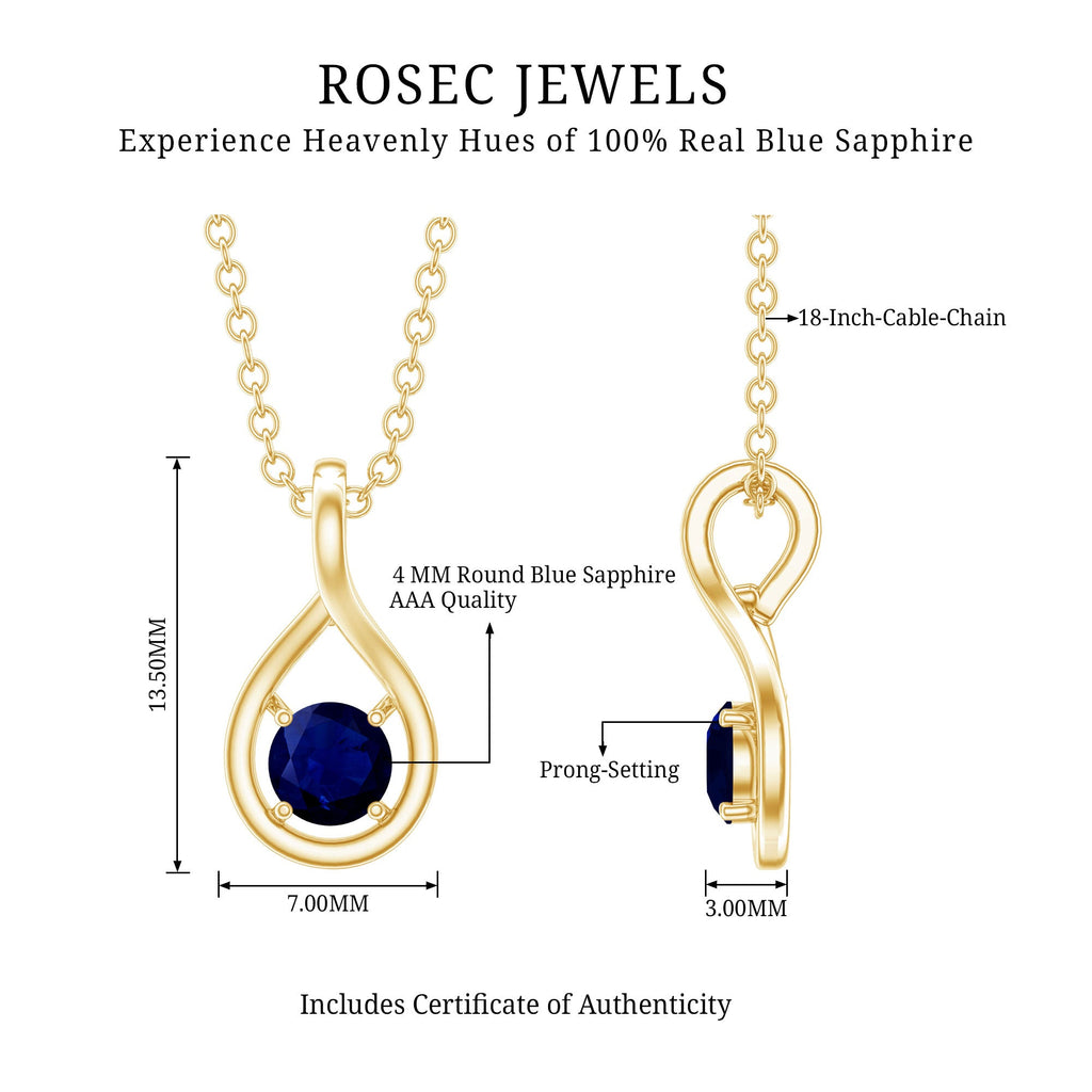 Blue Sapphire Pendant – Genuine Round Cut Teardrop Necklace in Hallmarked Metal