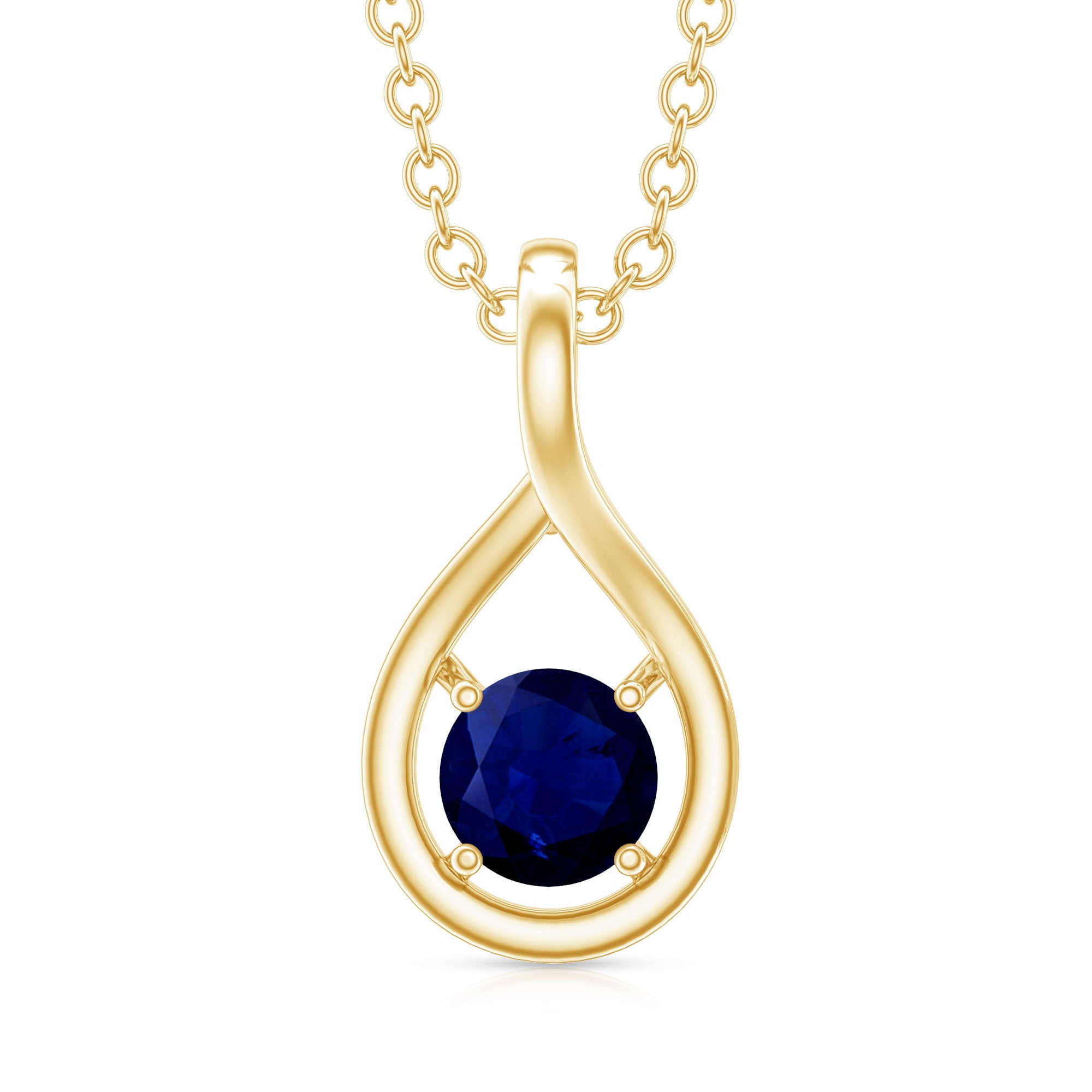 Blue Sapphire Pendant – Genuine Round Cut Teardrop Necklace in Hallmarked Metal