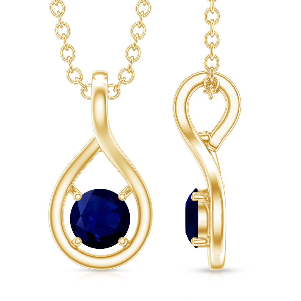 Blue Sapphire Pendant – Genuine Round Cut Teardrop Necklace in Hallmarked Metal