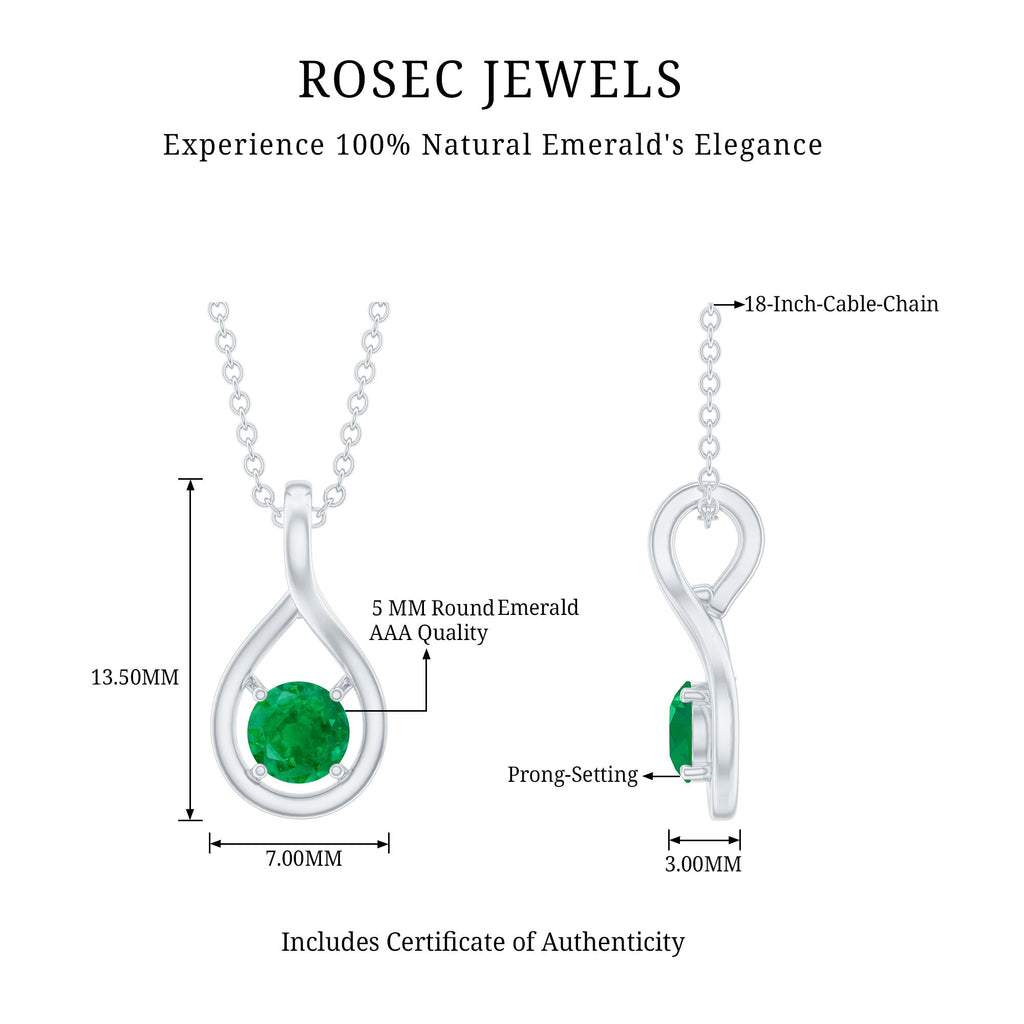 Emerald Teardrop Necklace – Solitaire Emerald Pendant With Round Cut AAA Gemstone