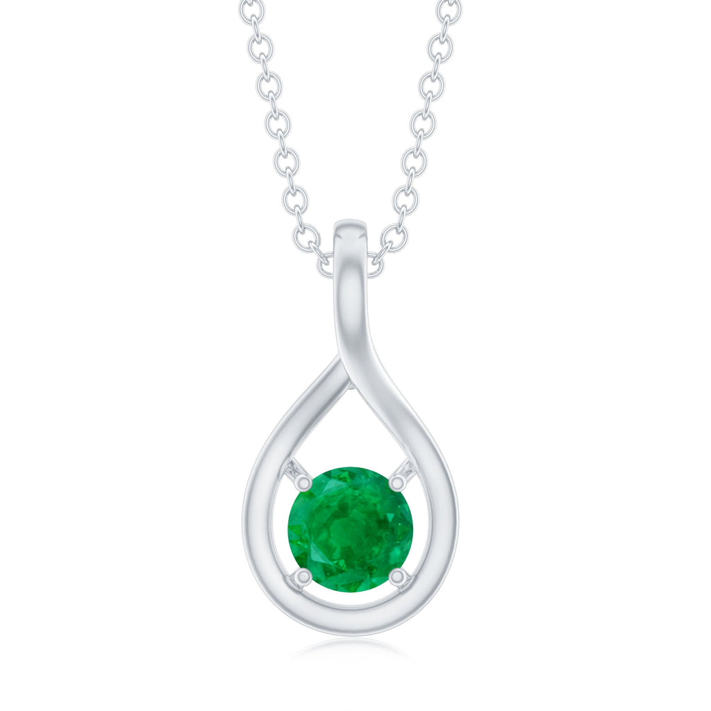 Emerald Teardrop Necklace – Solitaire Emerald Pendant With Round Cut AAA Gemstone