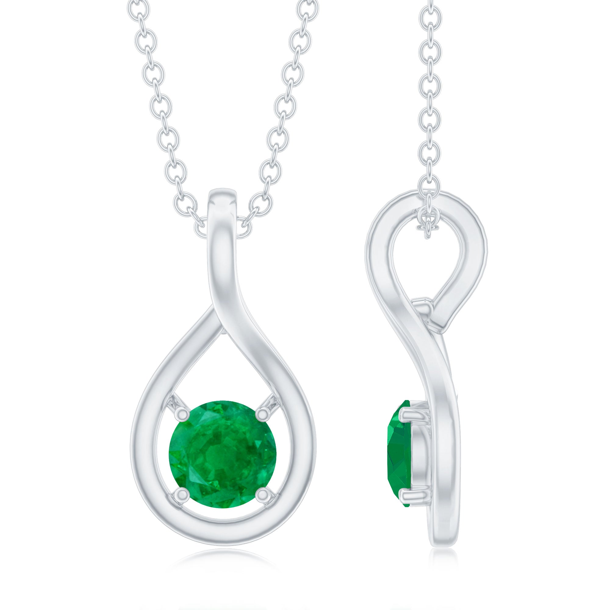 Emerald Teardrop Necklace – Solitaire Emerald Pendant With Round Cut AAA Gemstone