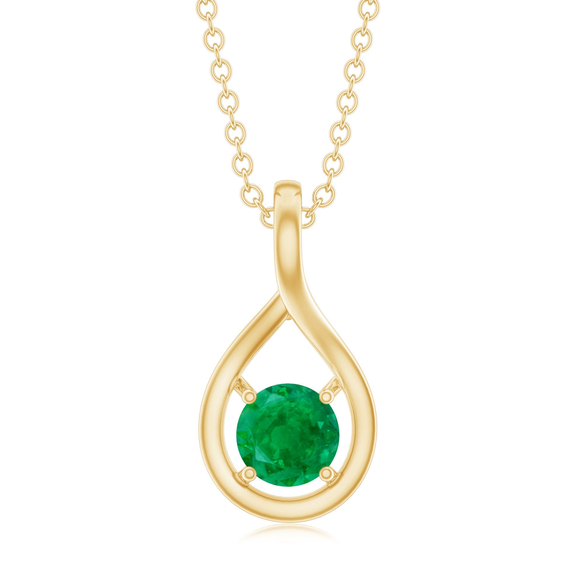 Emerald Teardrop Necklace – Solitaire Emerald Pendant With Round Cut AAA Gemstone