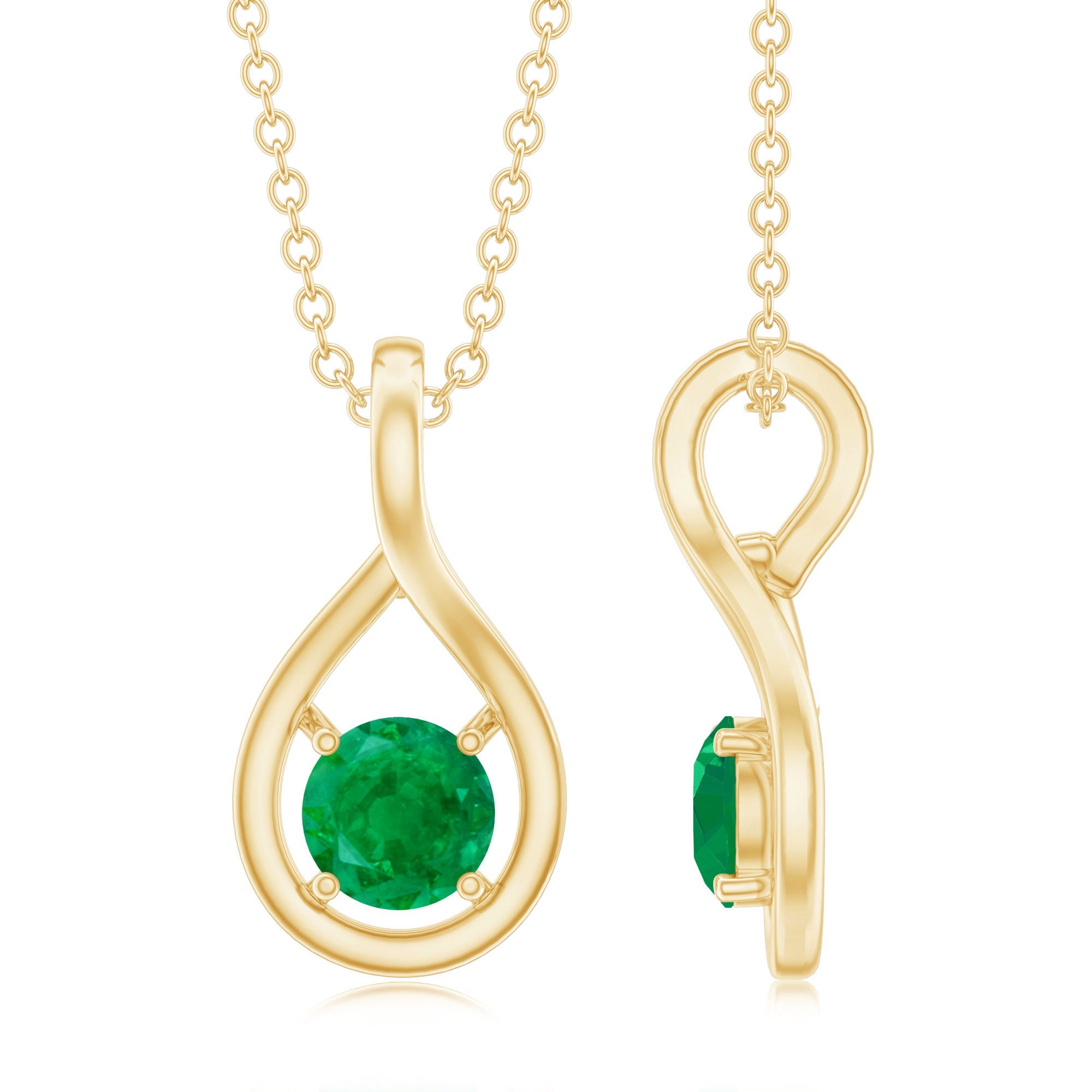 Emerald Teardrop Necklace – Solitaire Emerald Pendant With Round Cut AAA Gemstone