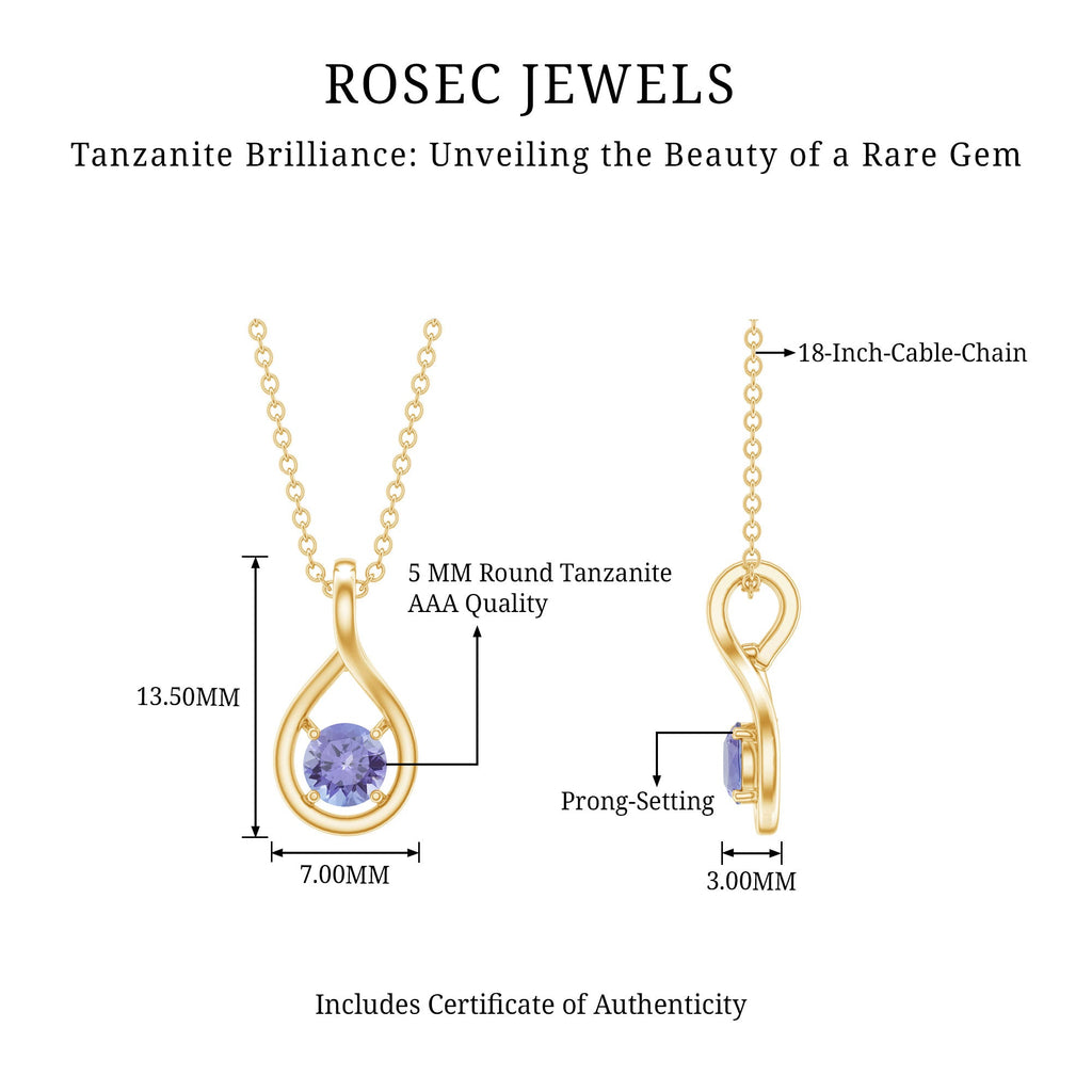 Tanzanite Teardrop Pendant - 0.5 Carat Round Cut AAA Quality Solitaire Necklace