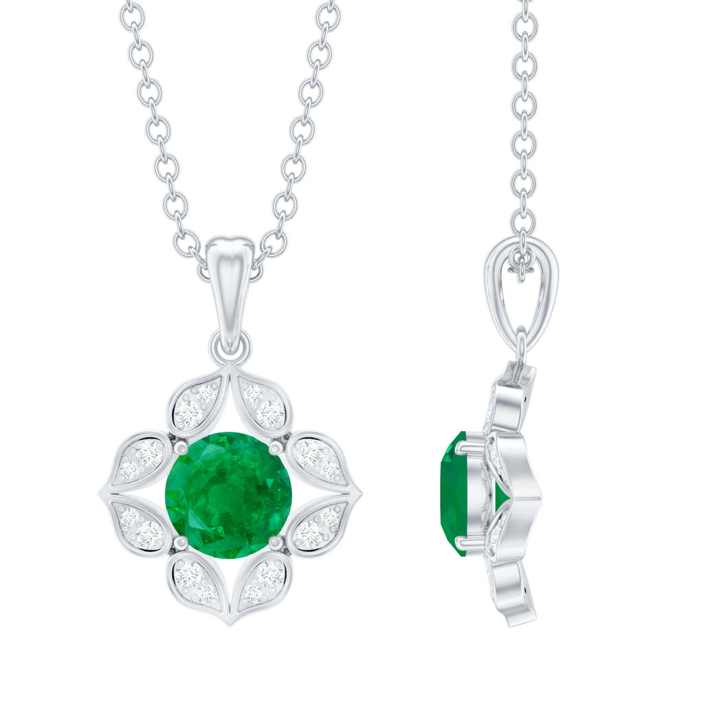 Emerald Flower Necklace - Diamond Pendant Jewelry | Nature Inspired Floral Design Gift