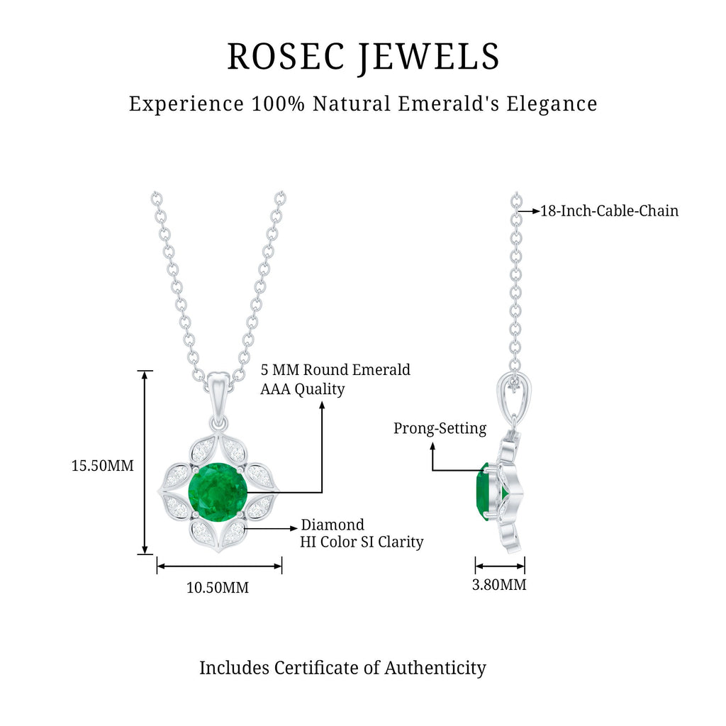 Emerald Flower Necklace - Diamond Pendant Jewelry | Nature Inspired Floral Design Gift