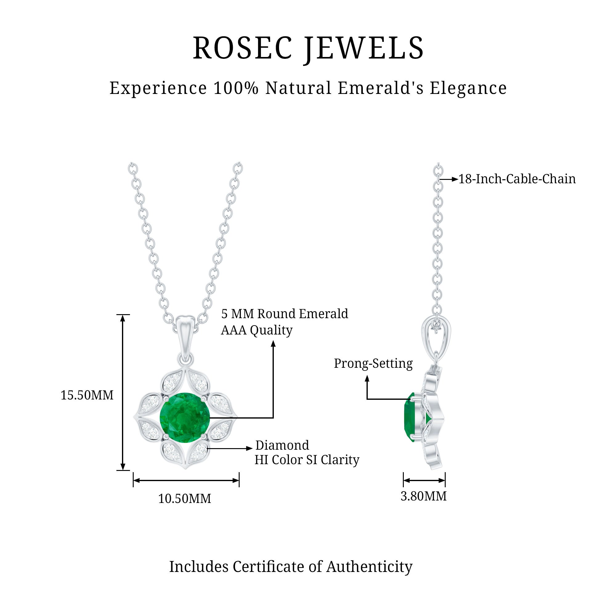 Emerald Flower Necklace - Diamond Pendant Jewelry | Nature Inspired Floral Design Gift