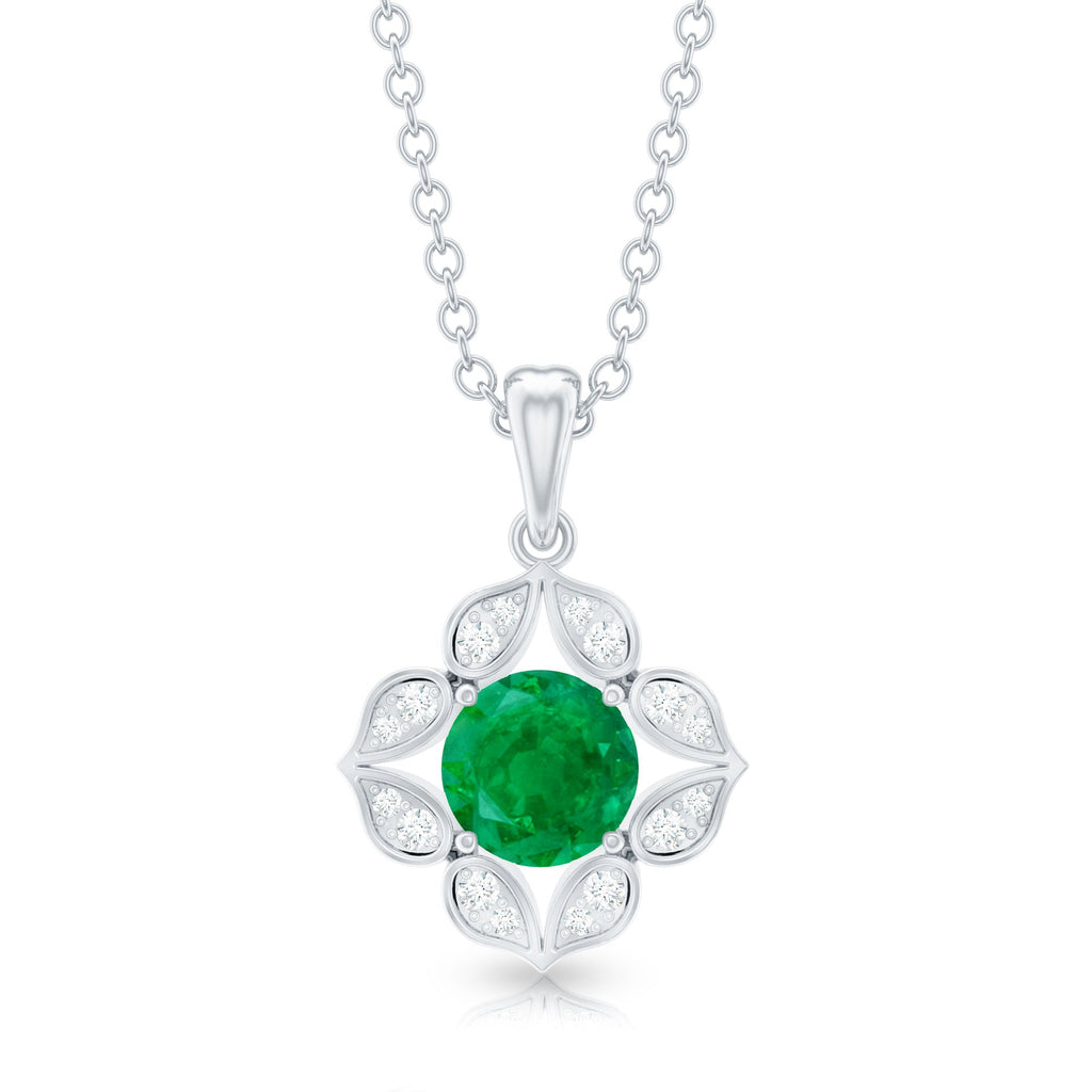Emerald Flower Necklace - Diamond Pendant Jewelry | Nature Inspired Floral Design Gift