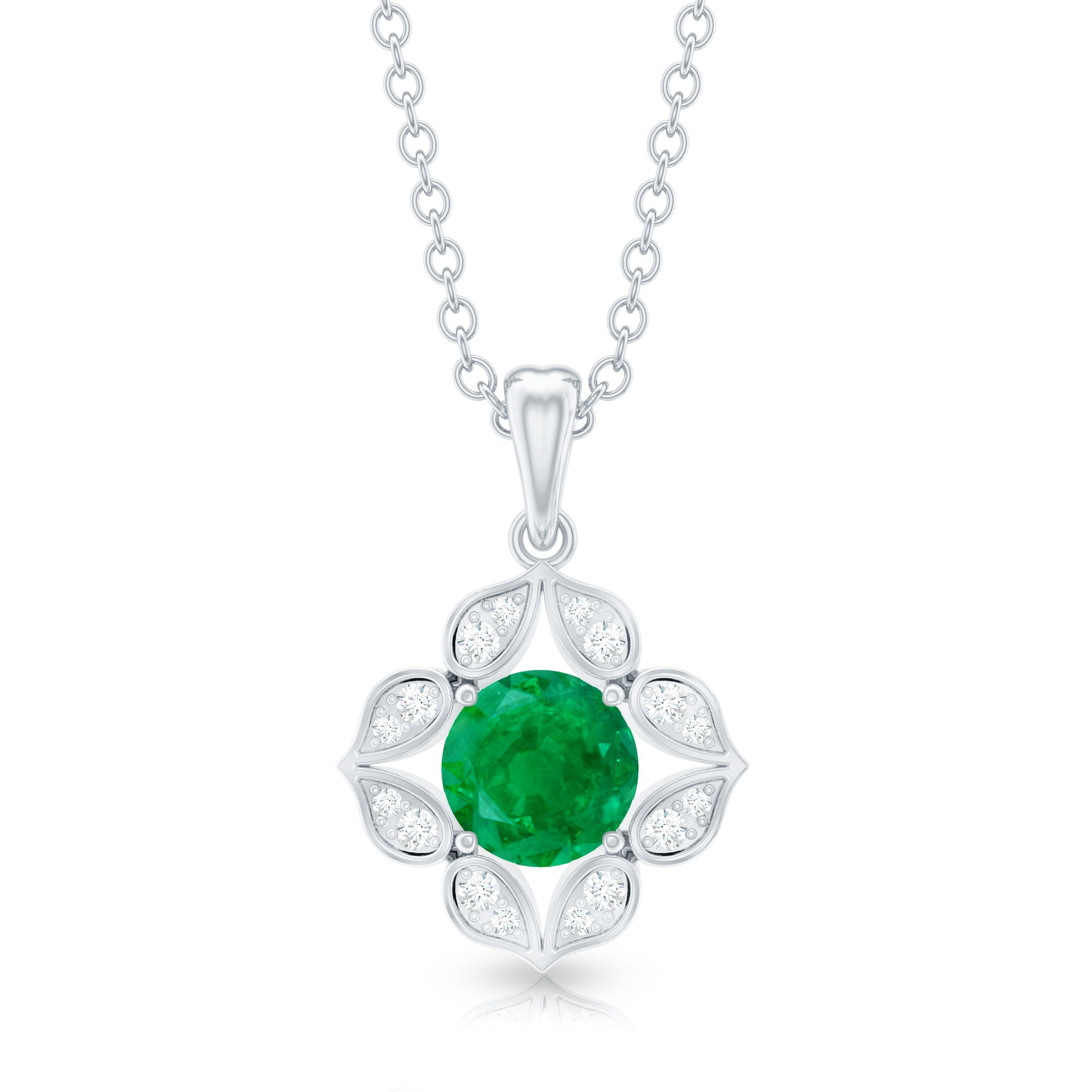 Emerald Flower Necklace - Diamond Pendant Jewelry | Nature Inspired Floral Design Gift