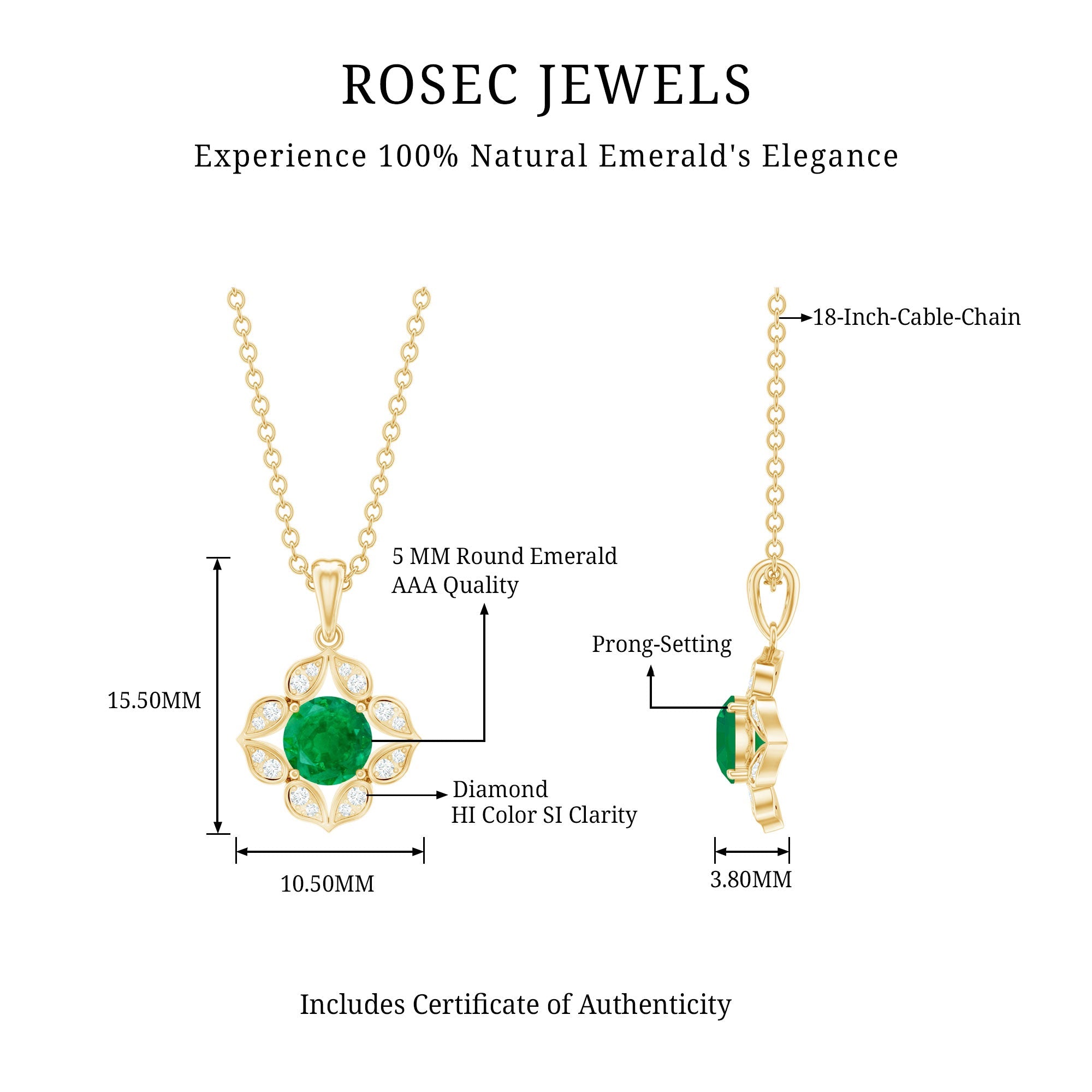Emerald Flower Necklace - Diamond Pendant Jewelry | Nature Inspired Floral Design Gift