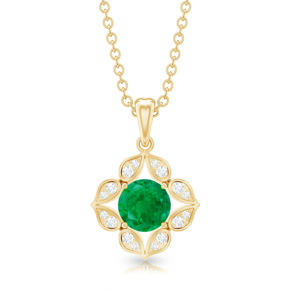 Emerald Flower Necklace - Diamond Pendant Jewelry | Nature Inspired Floral Design Gift