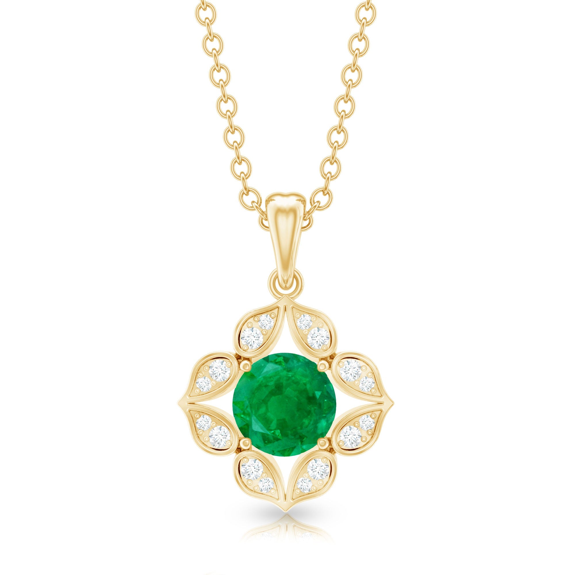 Emerald Flower Necklace - Diamond Pendant Jewelry | Nature Inspired Floral Design Gift