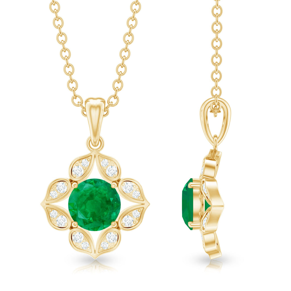 Emerald Flower Necklace - Diamond Pendant Jewelry | Nature Inspired Floral Design Gift