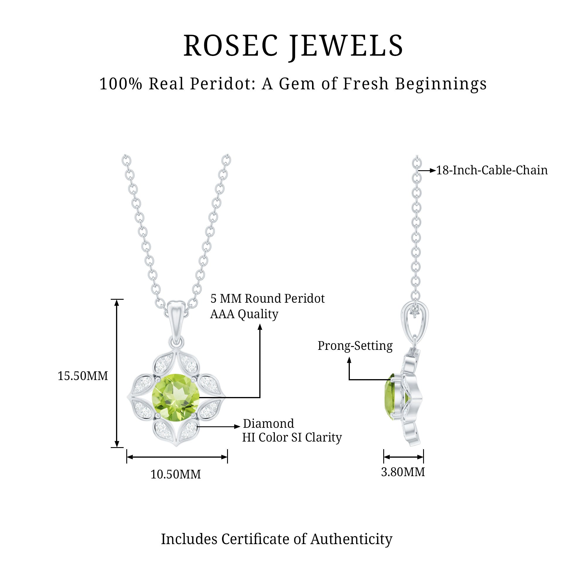 Peridot Flower Pendant - Vintage Style Necklace with AAA Quality Peridot & Diamonds