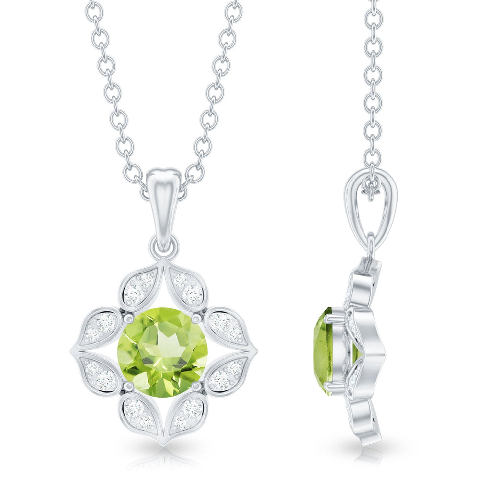 Peridot Flower Pendant - Vintage Style Necklace with AAA Quality Peridot & Diamonds